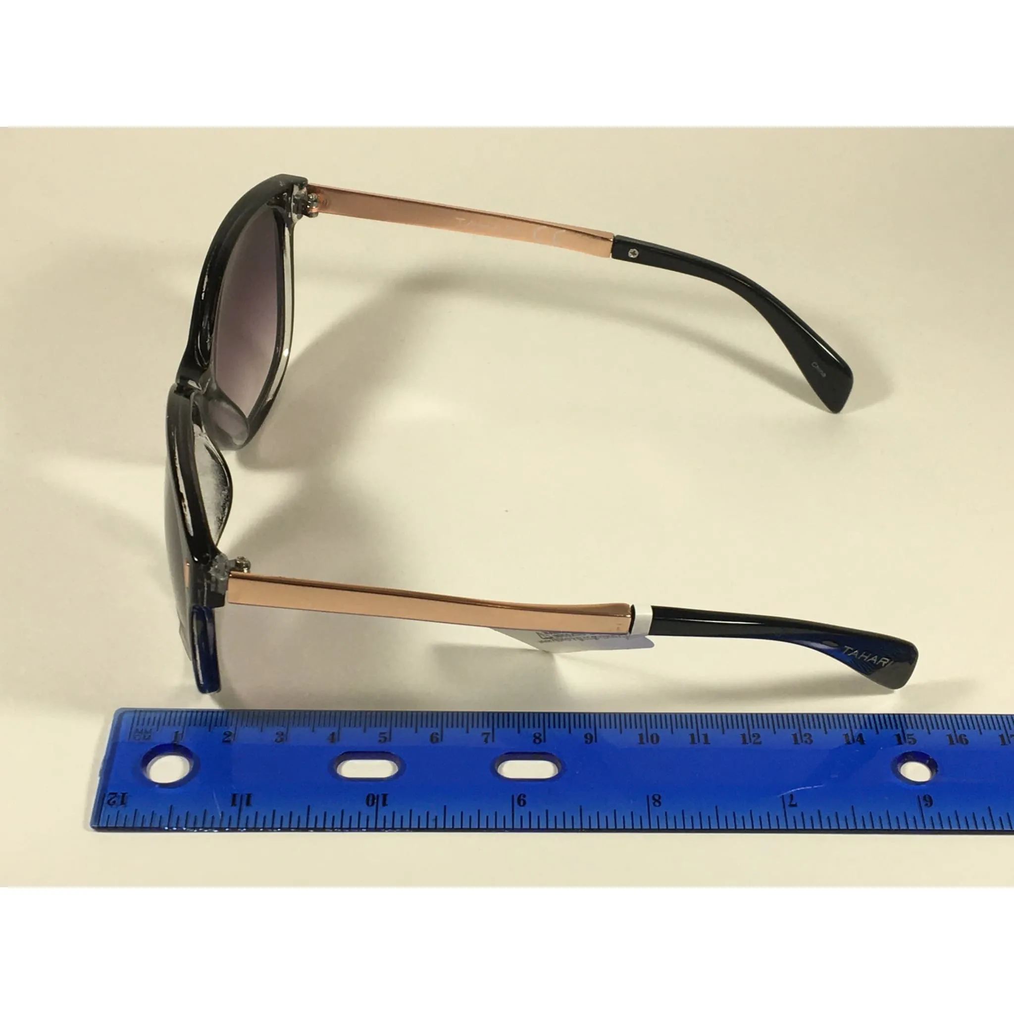 Tahari Cat Eye Sunglasses Black Gloss Frame Gray Smoke Gradient Lens TH657 OX