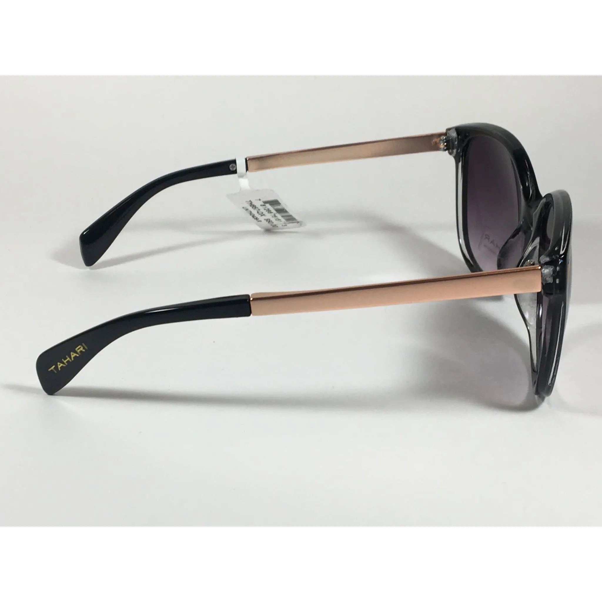 Tahari Cat Eye Sunglasses Black Gloss Frame Gray Smoke Gradient Lens TH657 OX