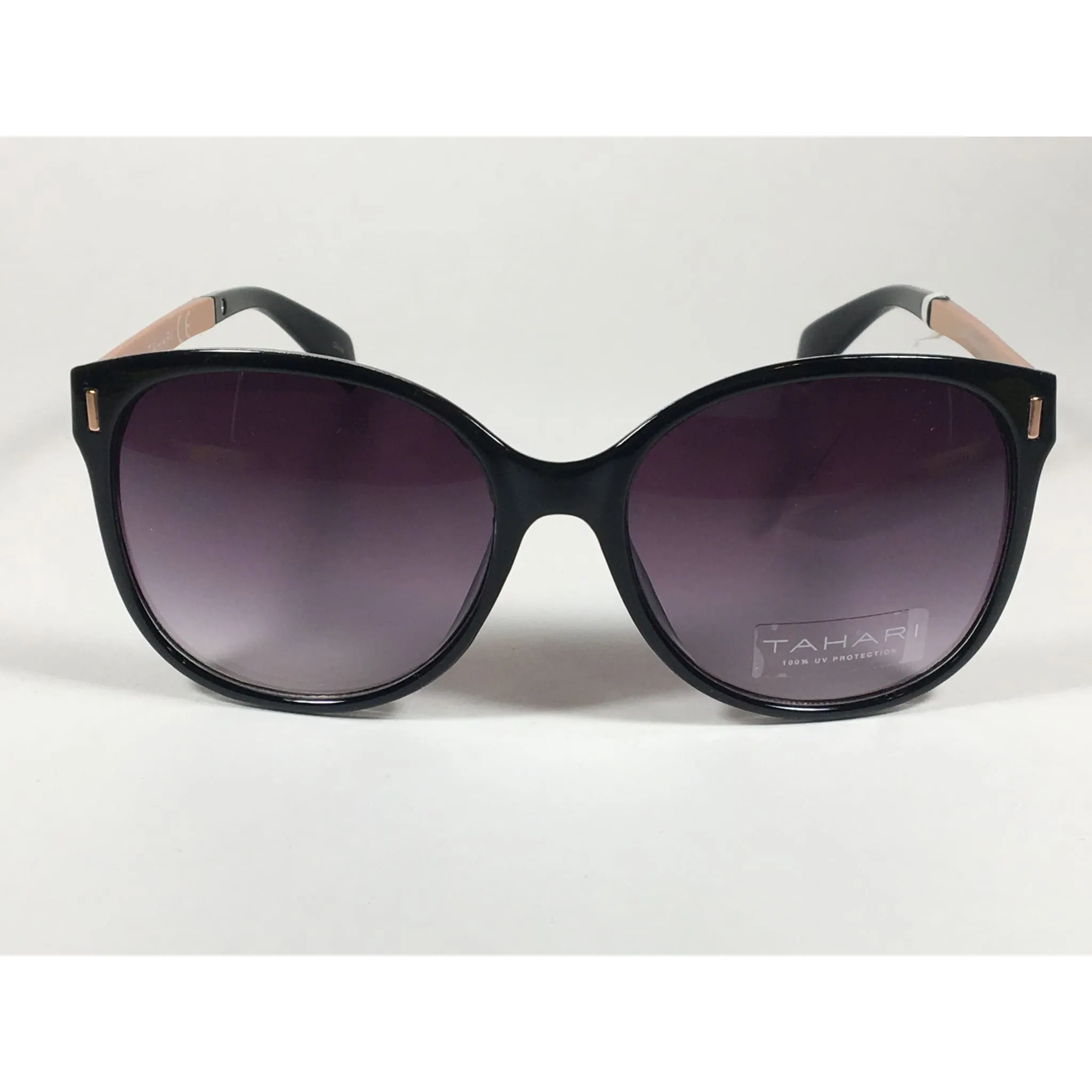 Tahari Cat Eye Sunglasses Black Gloss Frame Gray Smoke Gradient Lens TH657 OX