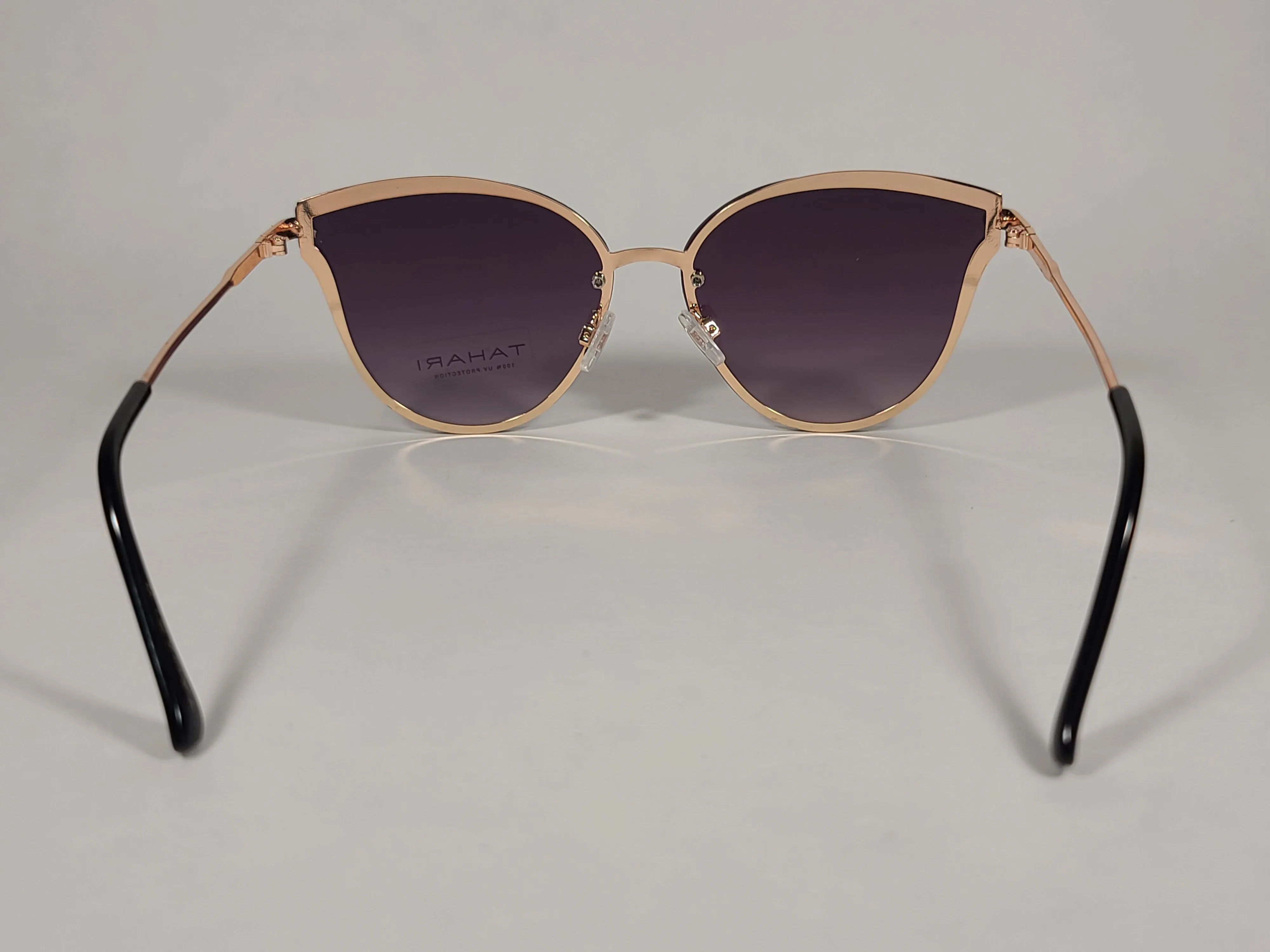 Tahari Rimless Cat Eye Sunglasses Black Gold Frame Gray Gradient Lens TH725 GLDOX