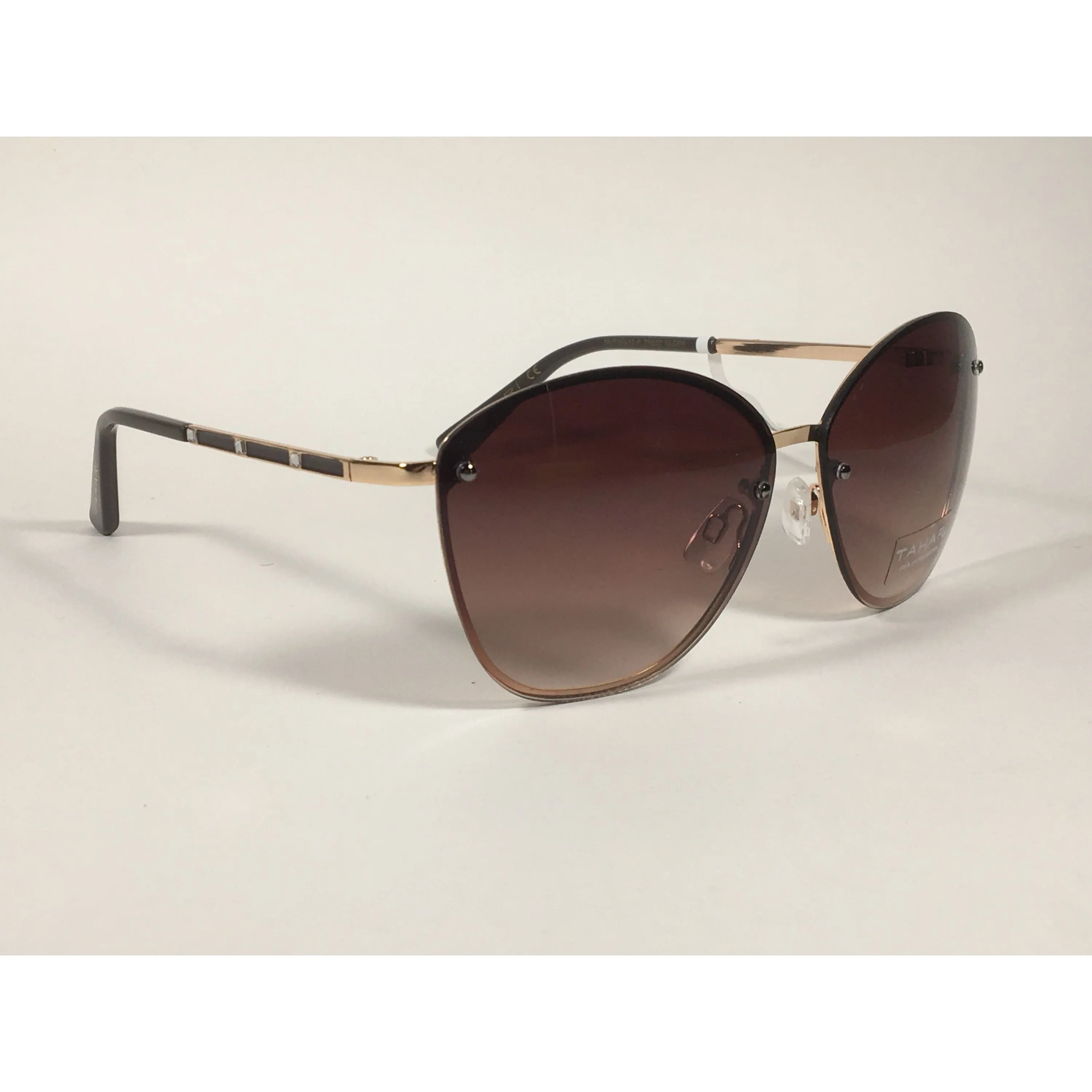 Tahari Rimless Cat Eye Sunglasses Gold Brown With Brown Gradient Lens TH652 GLDBR