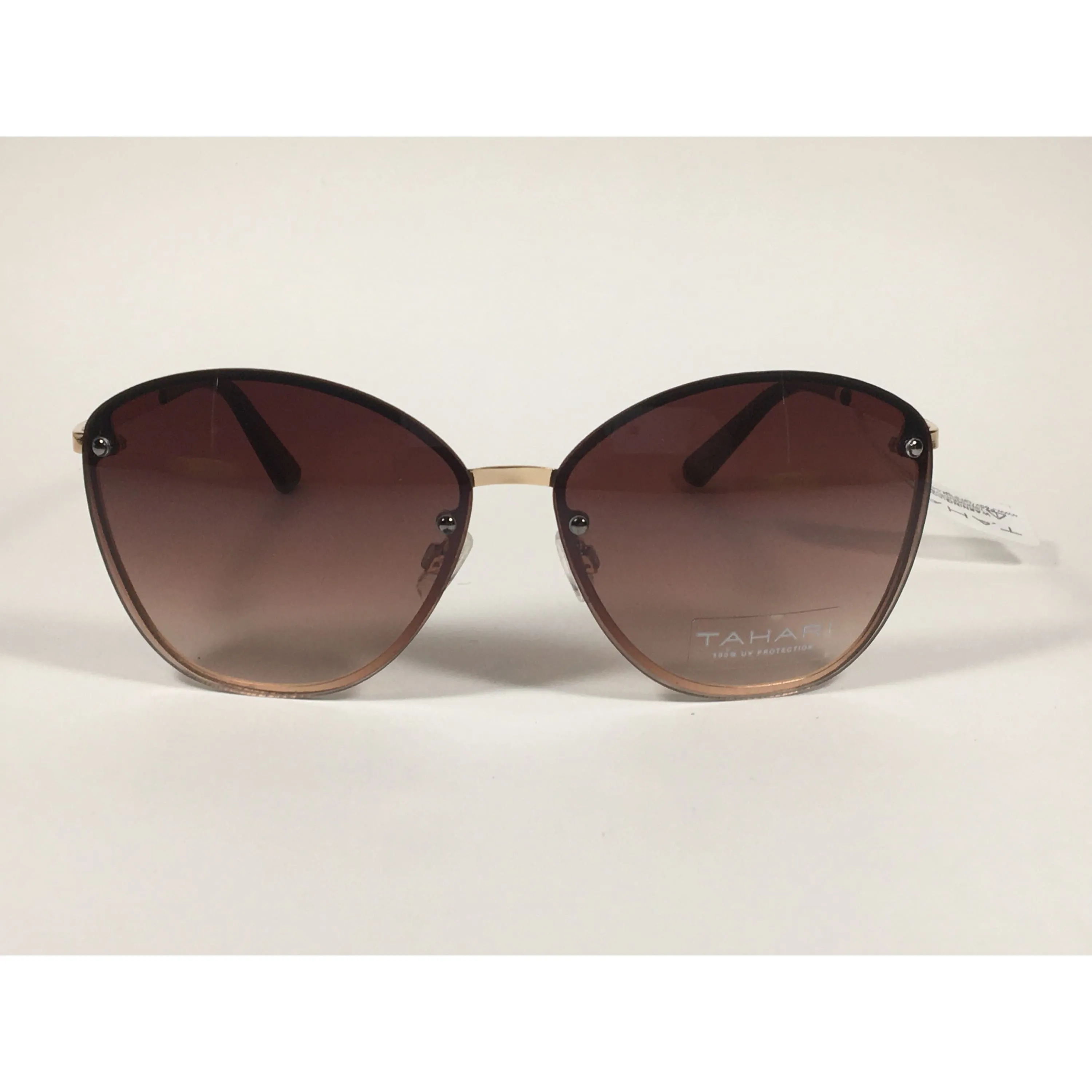 Tahari Rimless Cat Eye Sunglasses Gold Brown With Brown Gradient Lens TH652 GLDBR