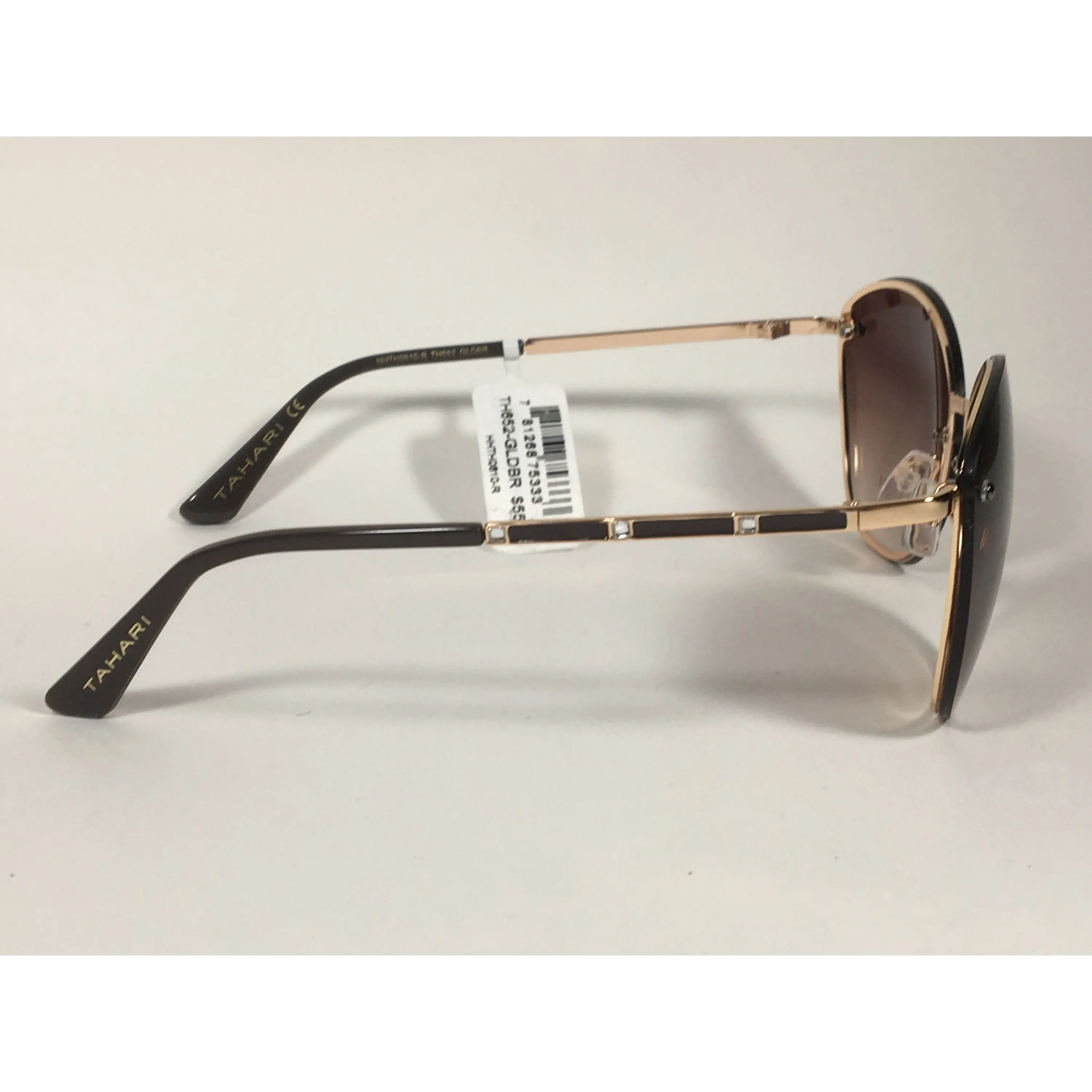 Tahari Rimless Cat Eye Sunglasses Gold Brown With Brown Gradient Lens TH652 GLDBR