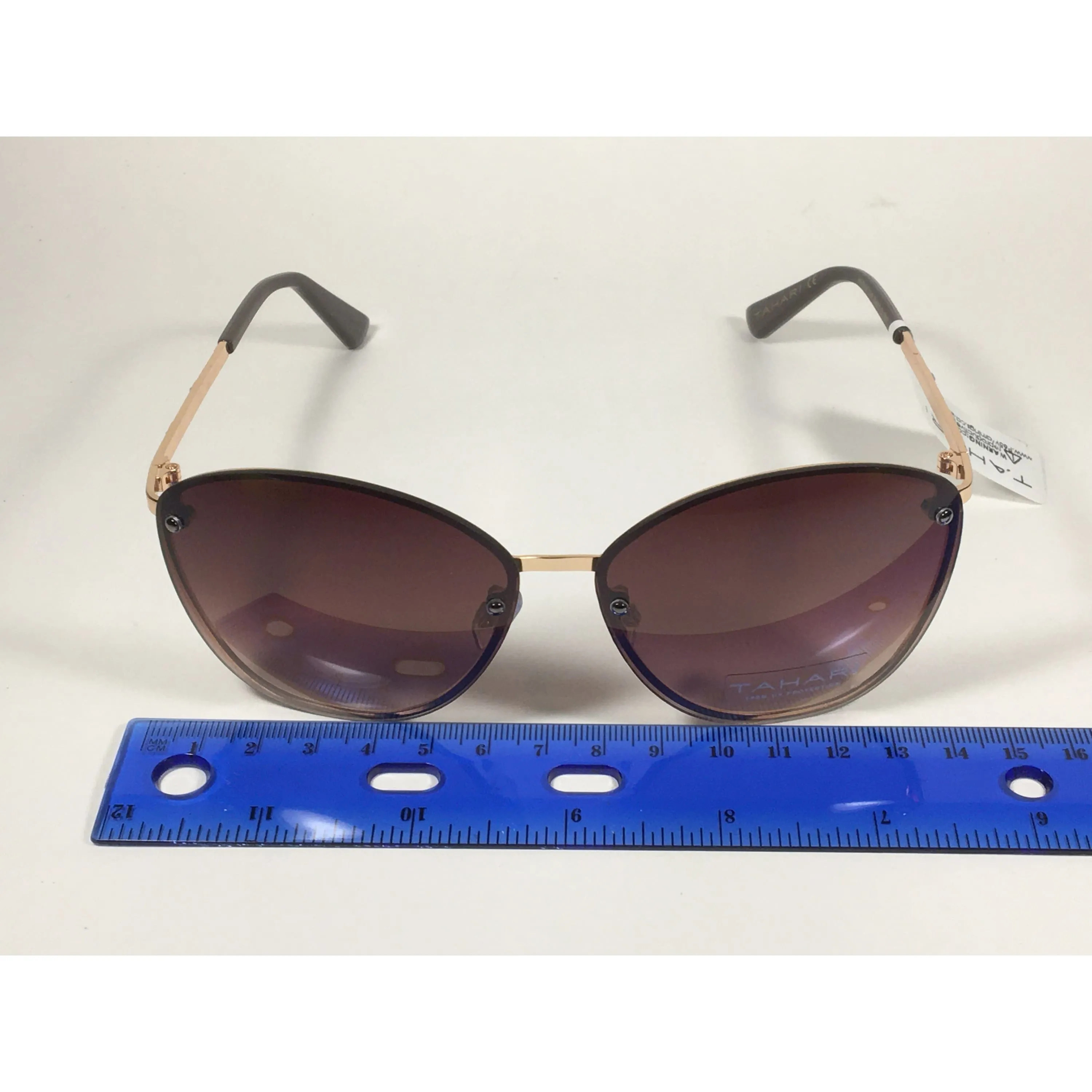 Tahari Rimless Cat Eye Sunglasses Gold Brown With Brown Gradient Lens TH652 GLDBR