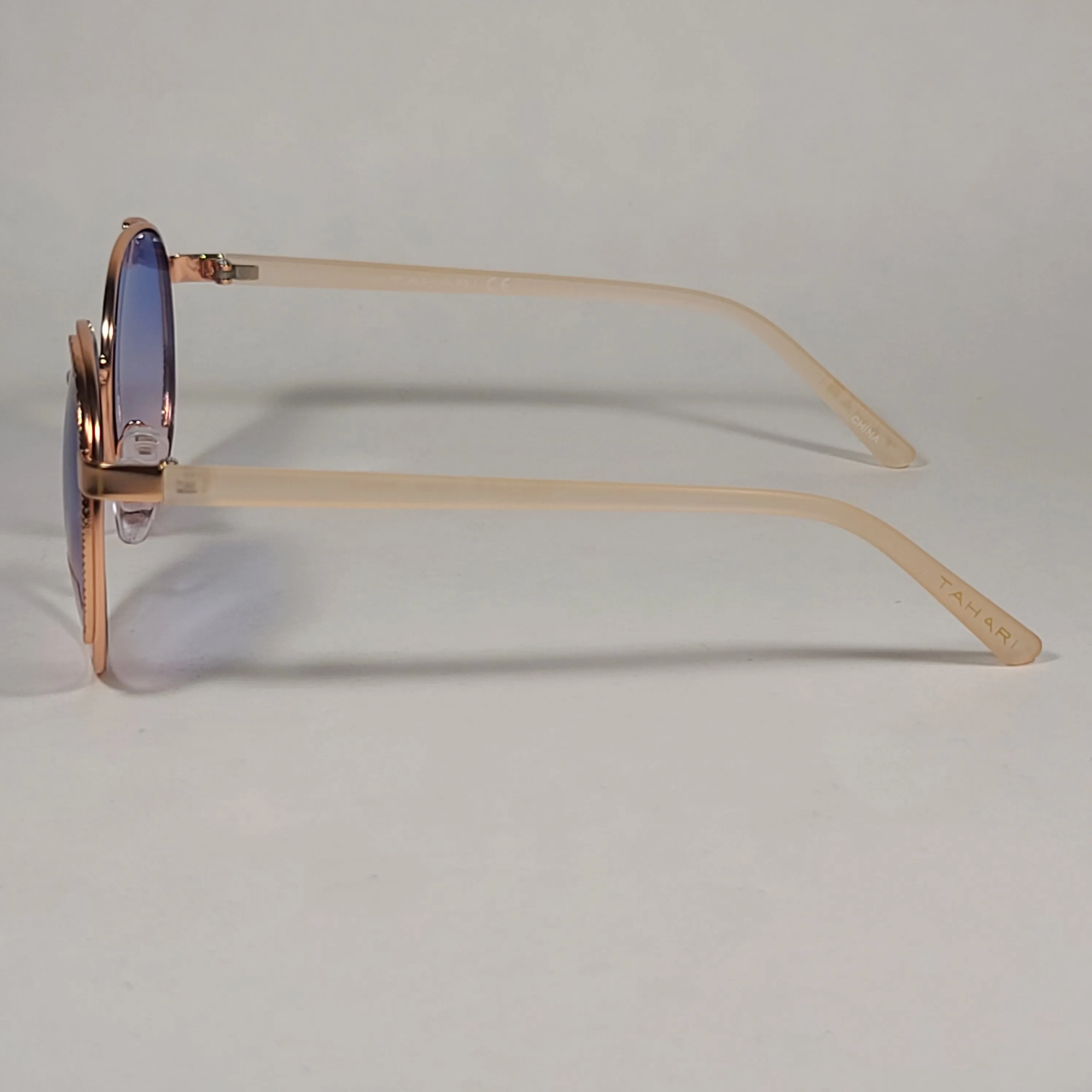 Tahari Round Aviator Sunglasses Rose Gold Nude Blue Pink Gradient Lens TH785 RGDND