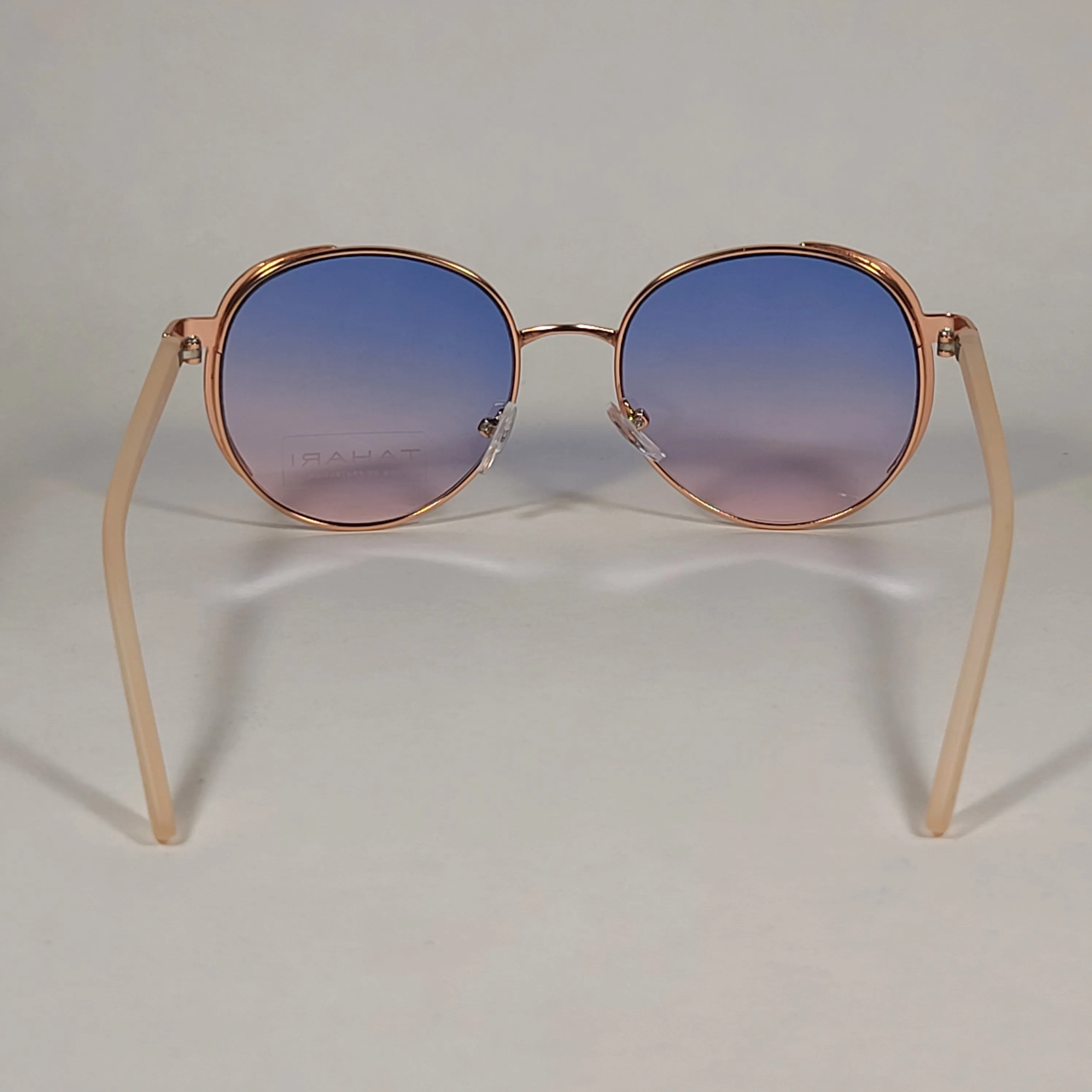 Tahari Round Aviator Sunglasses Rose Gold Nude Blue Pink Gradient Lens TH785 RGDND