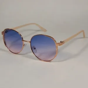 Tahari Round Aviator Sunglasses Rose Gold Nude Blue Pink Gradient Lens TH785 RGDND