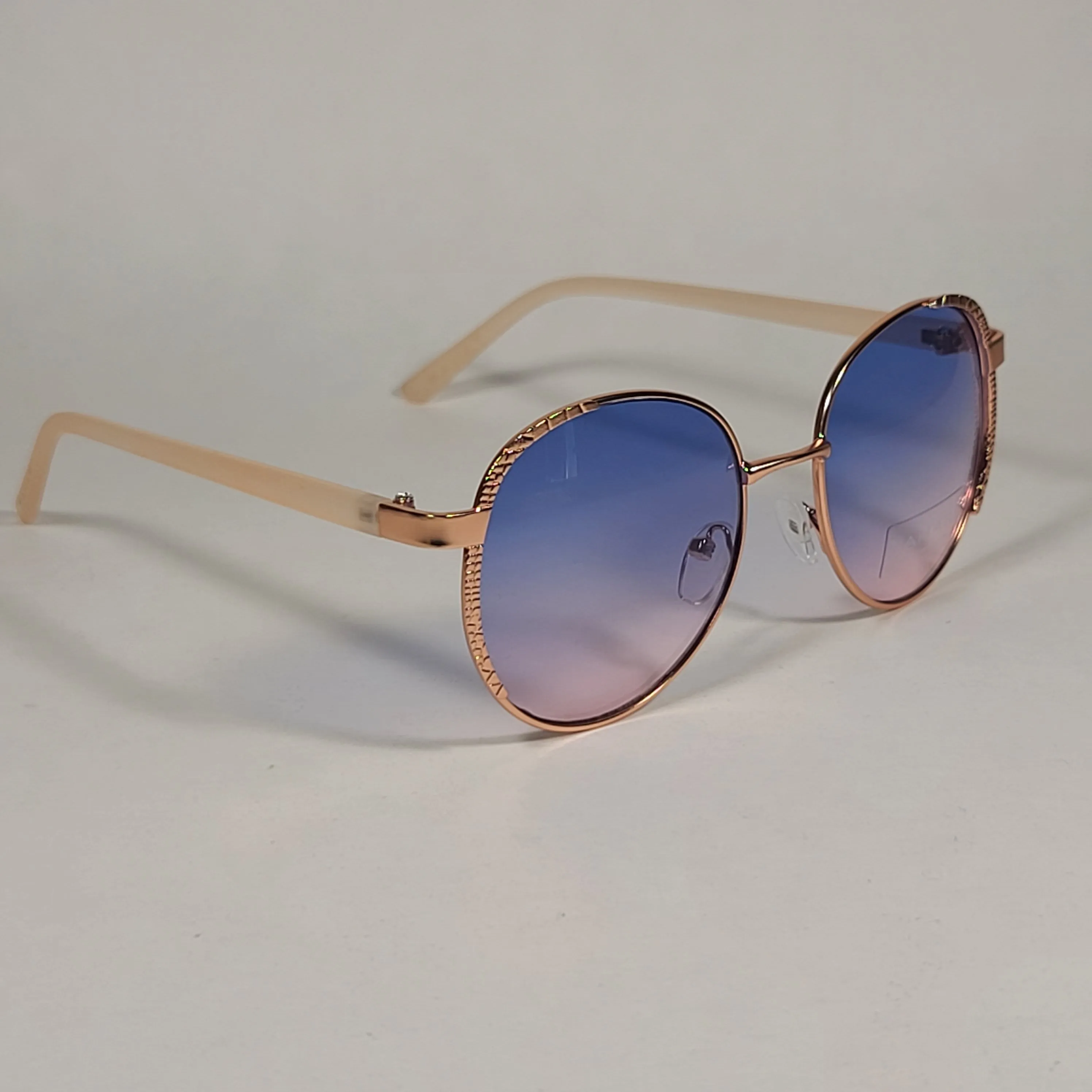 Tahari Round Aviator Sunglasses Rose Gold Nude Blue Pink Gradient Lens TH785 RGDND