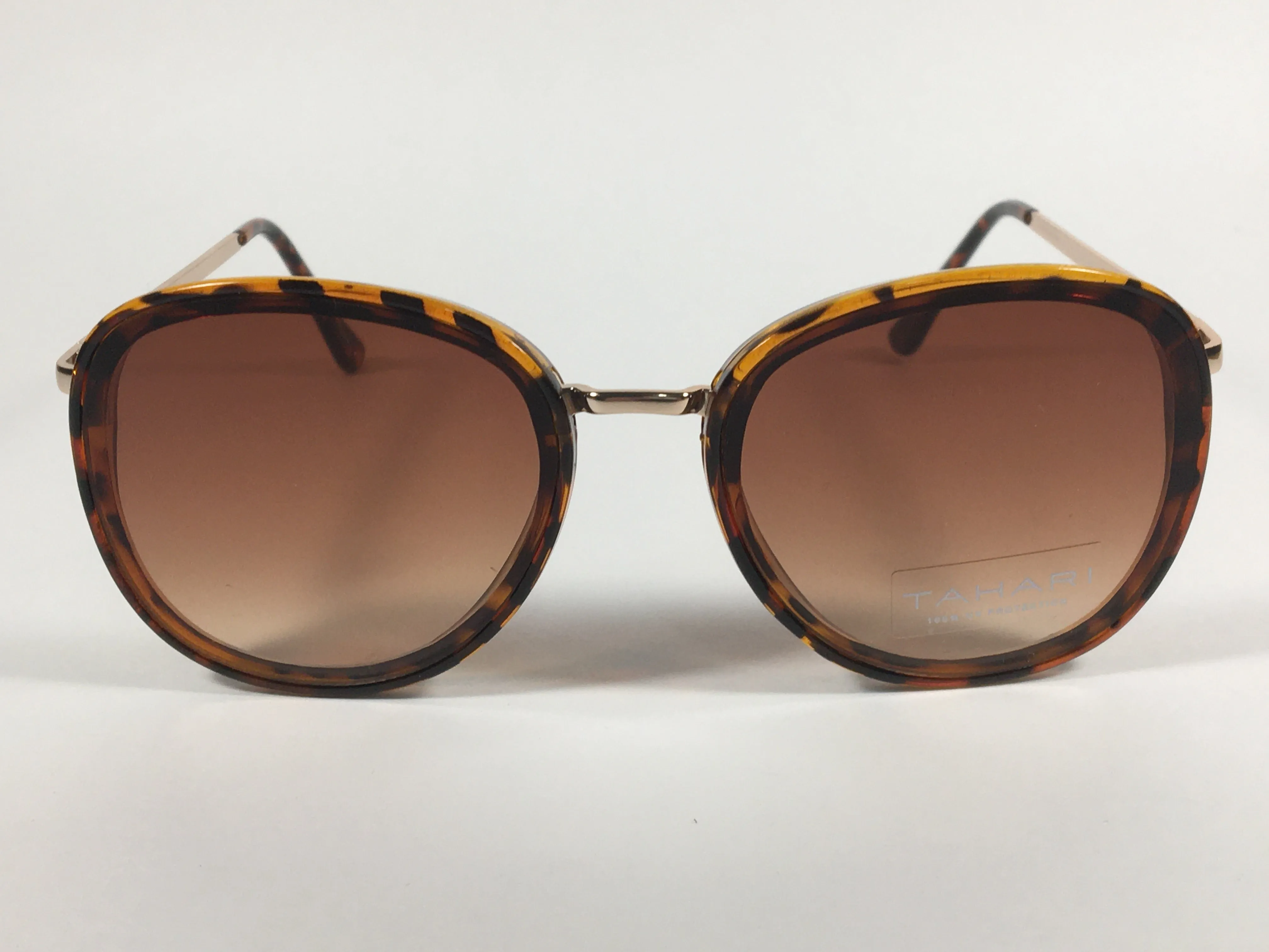 Tahari Rounded Aviator Sunglasses Brown Tortoise And Gold Frame Brown Gradient Lens TH734 TSGLD