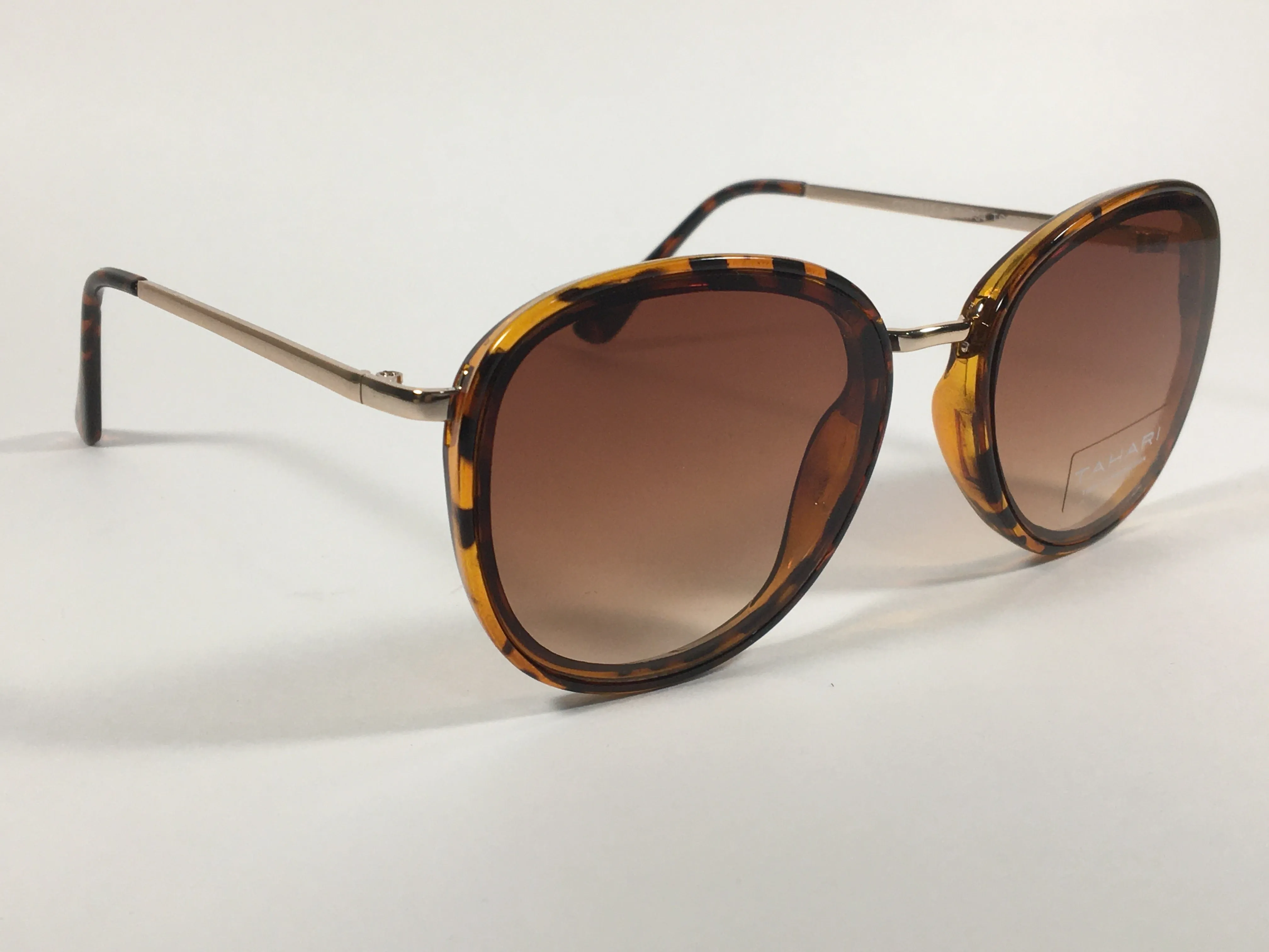 Tahari Rounded Aviator Sunglasses Brown Tortoise And Gold Frame Brown Gradient Lens TH734 TSGLD