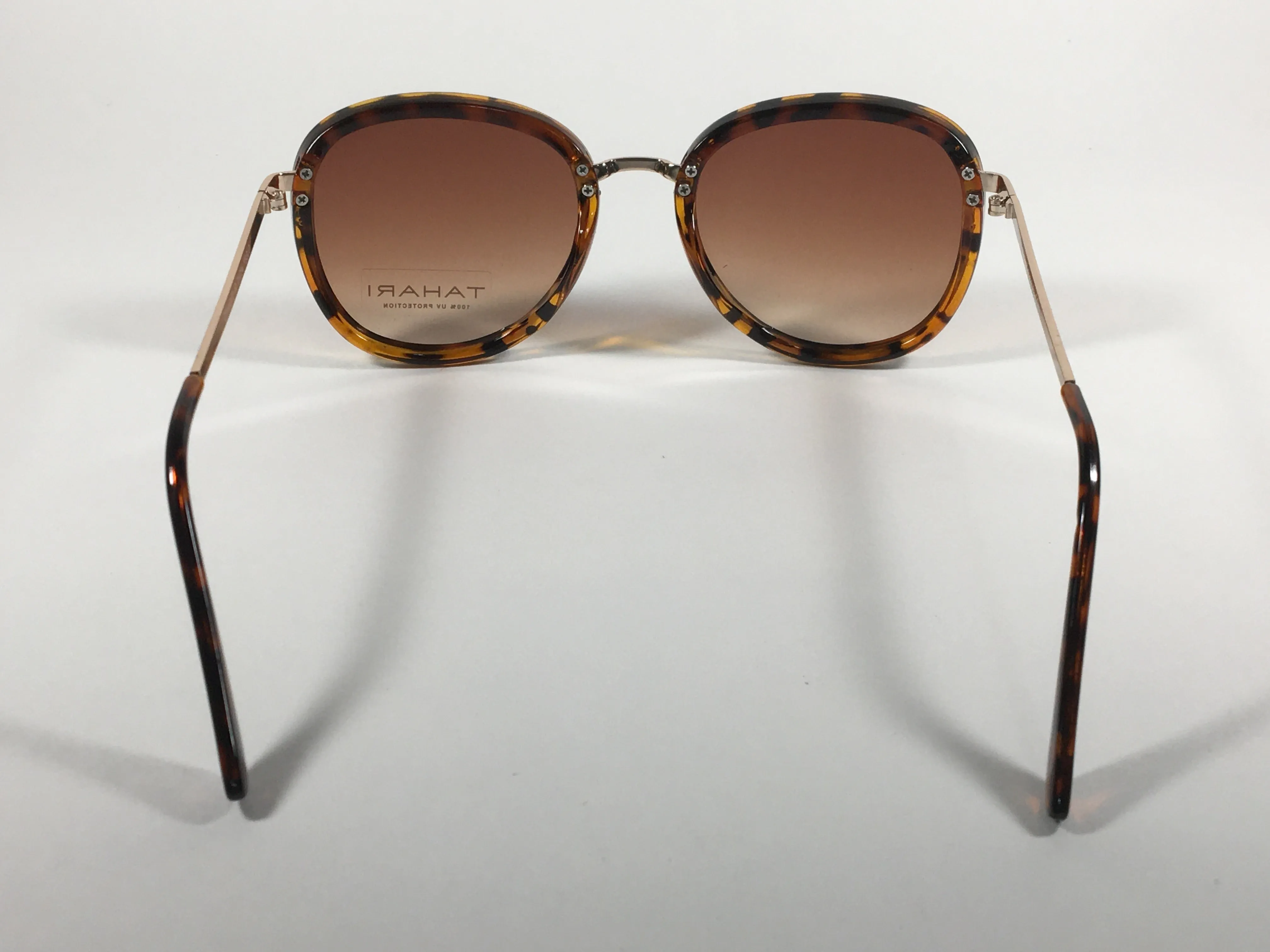 Tahari Rounded Aviator Sunglasses Brown Tortoise And Gold Frame Brown Gradient Lens TH734 TSGLD