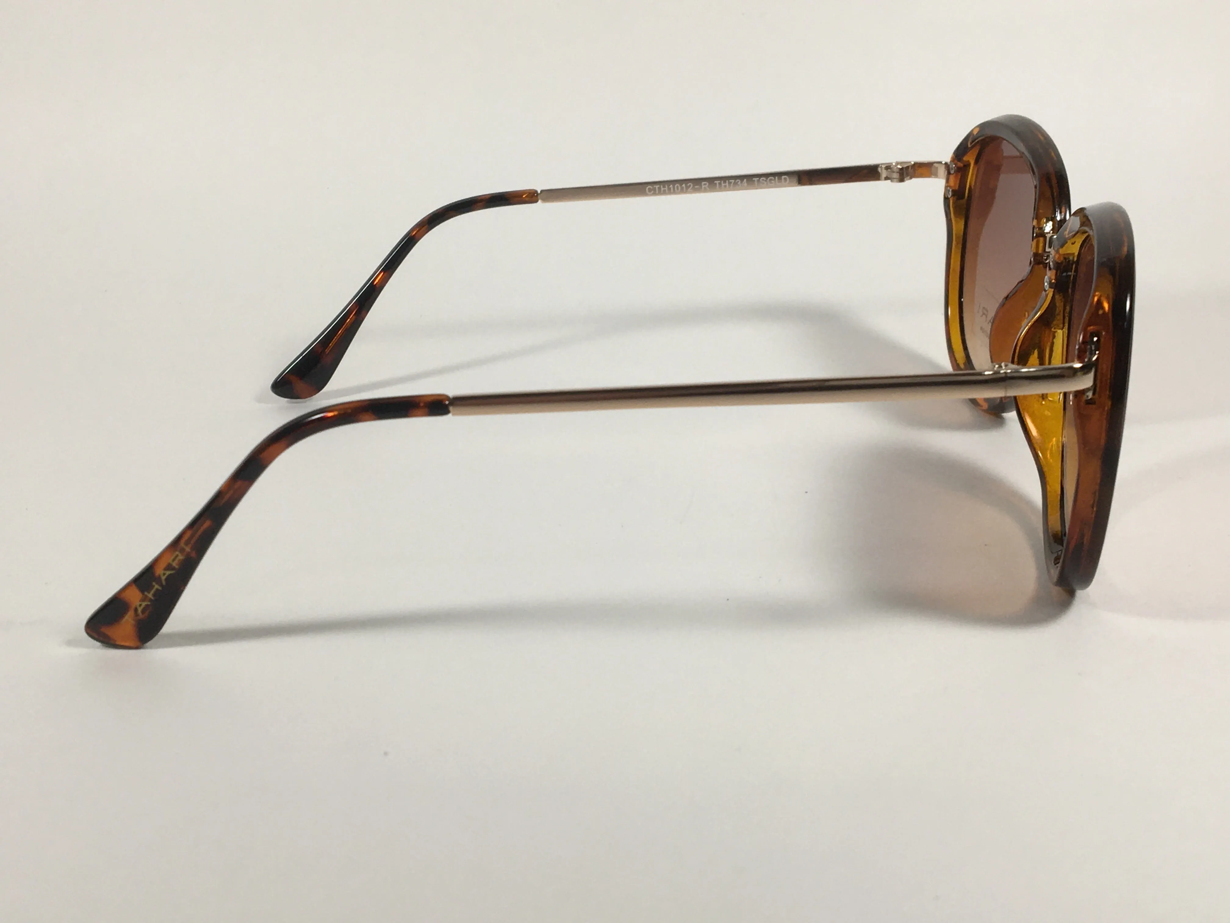 Tahari Rounded Aviator Sunglasses Brown Tortoise And Gold Frame Brown Gradient Lens TH734 TSGLD