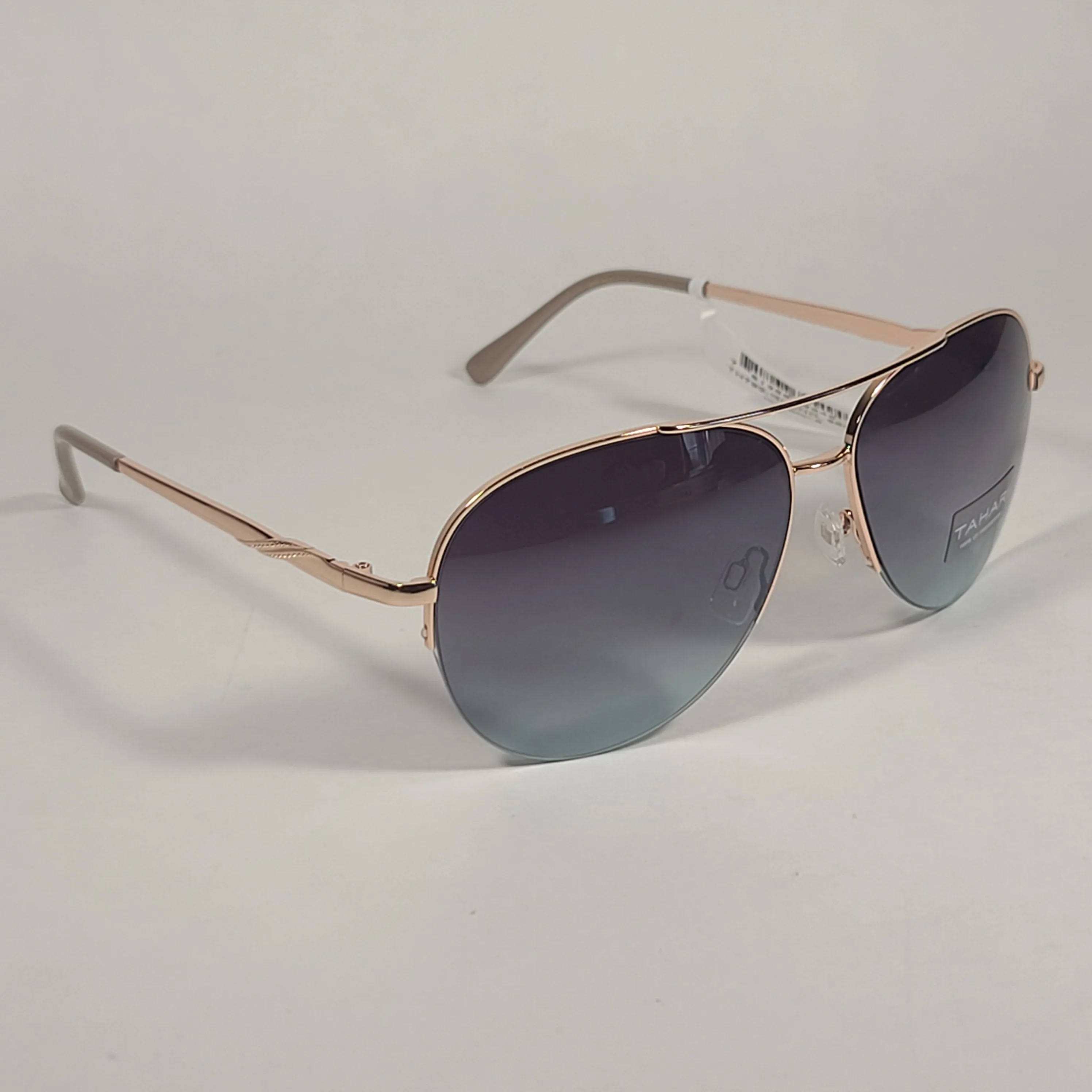 Tahari Semi Rimless Aviator Sunglasses Gold Frame Gray Green Gradient Lens TH792 GLDND