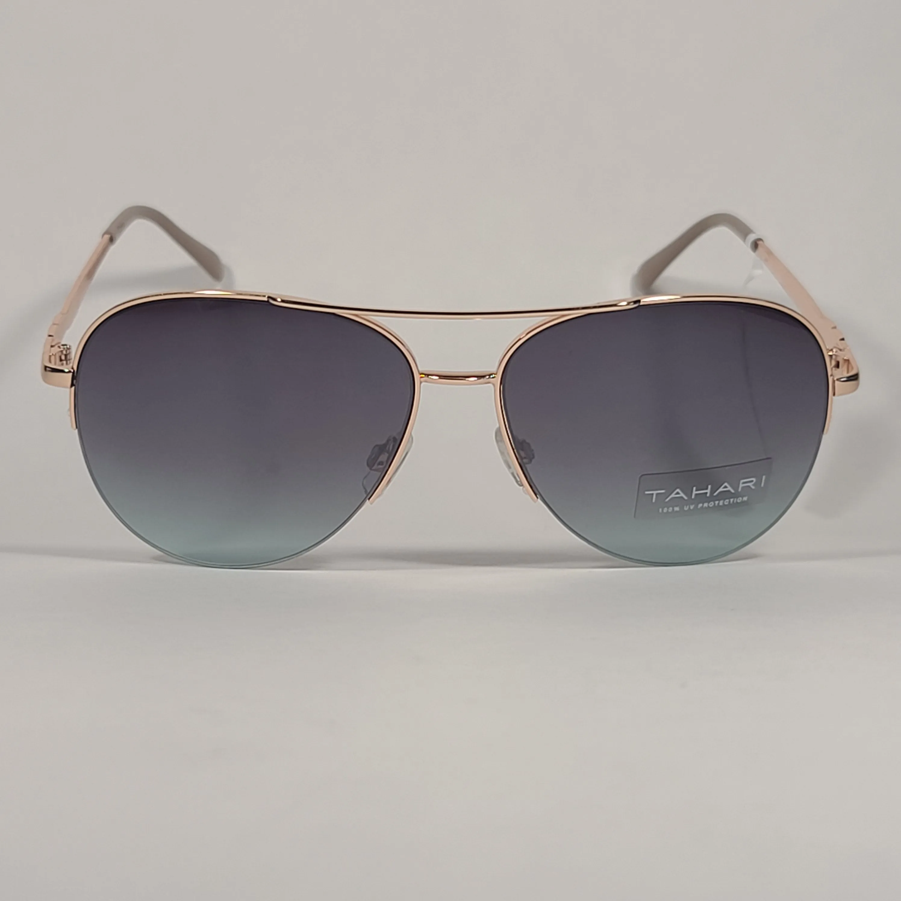 Tahari Semi Rimless Aviator Sunglasses Gold Frame Gray Green Gradient Lens TH792 GLDND