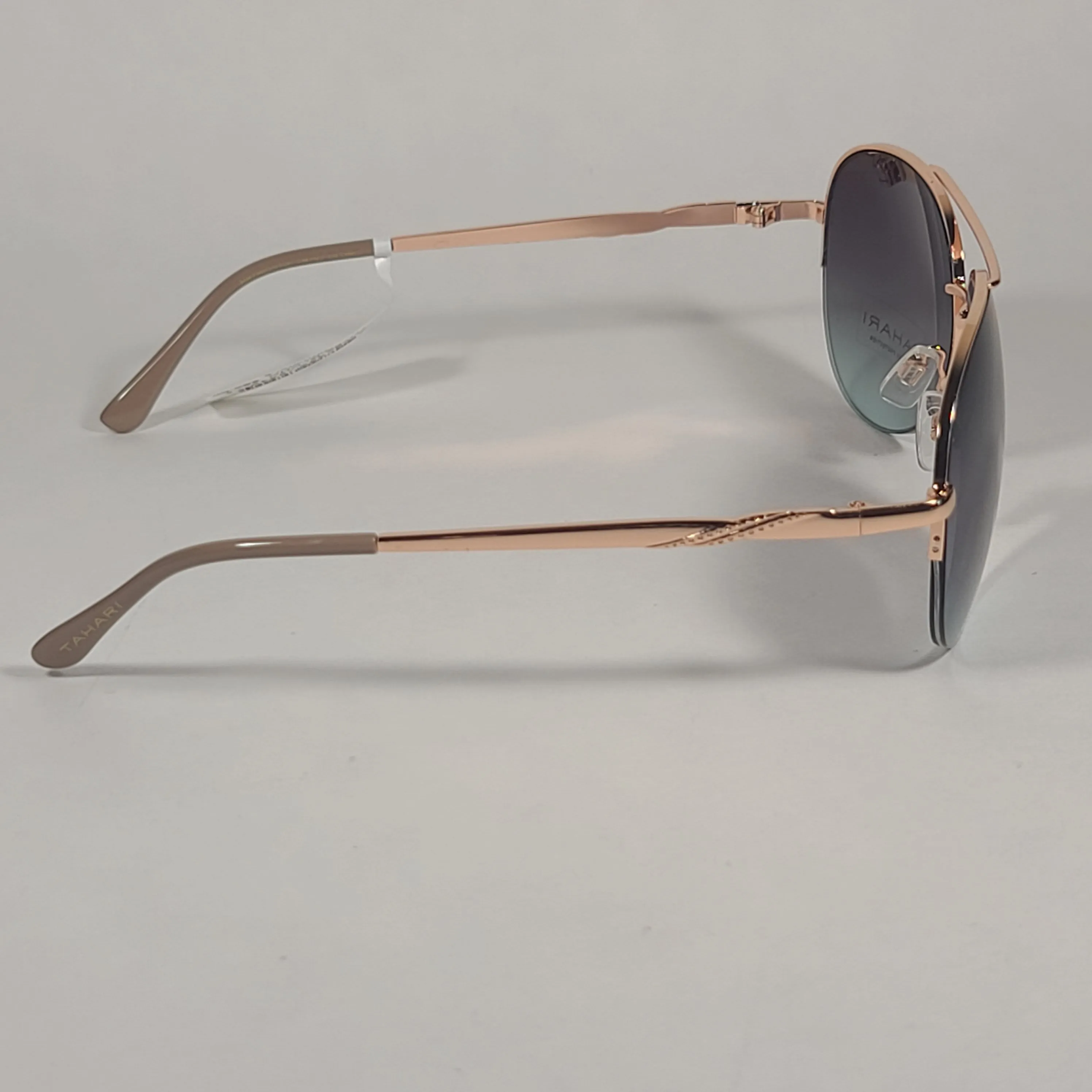 Tahari Semi Rimless Aviator Sunglasses Gold Frame Gray Green Gradient Lens TH792 GLDND