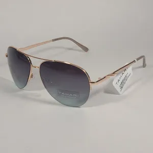 Tahari Semi Rimless Aviator Sunglasses Gold Frame Gray Green Gradient Lens TH792 GLDND