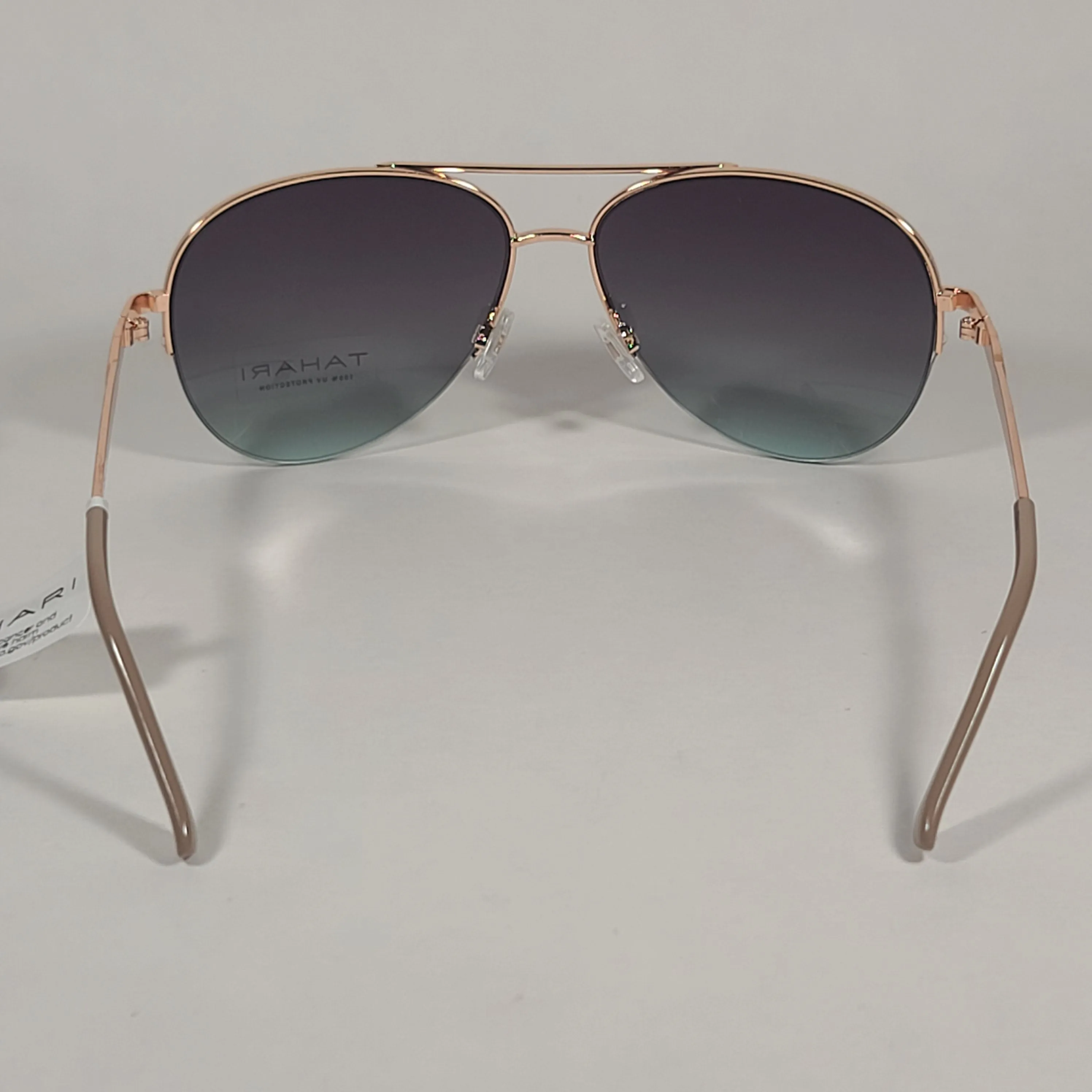 Tahari Semi Rimless Aviator Sunglasses Gold Frame Gray Green Gradient Lens TH792 GLDND