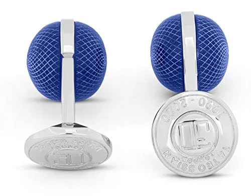 Tateossian Guilloche Sphere Cufflinks in Lapis, Rhodium Finish, Blue