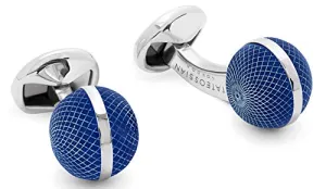 Tateossian Guilloche Sphere Cufflinks in Lapis, Rhodium Finish, Blue