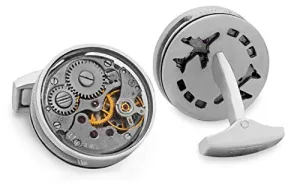 Tateossian Slim Skeleton Round Gear cufflinks with Matte Rhodium Finish, Silver