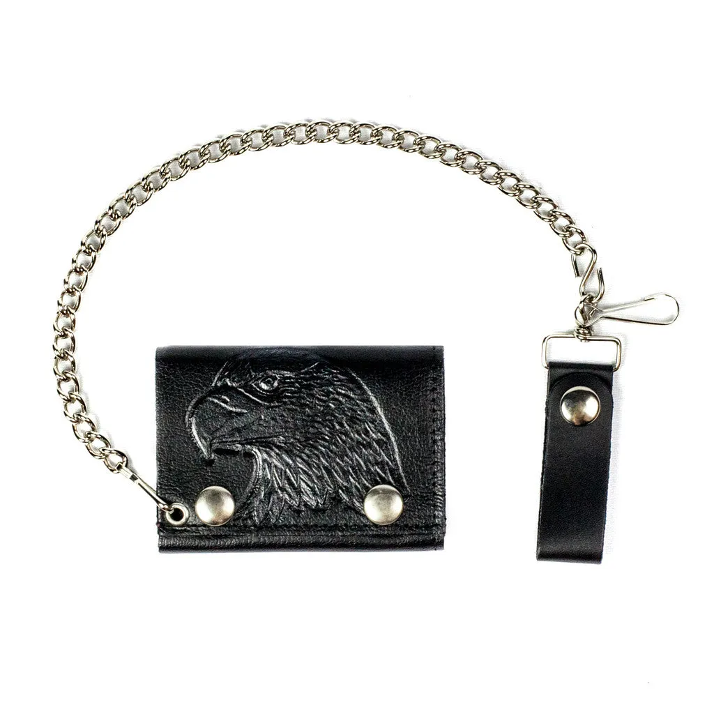 TC304-40n  Tri-Fold Wallet w/ Chain- Large Eagle Head