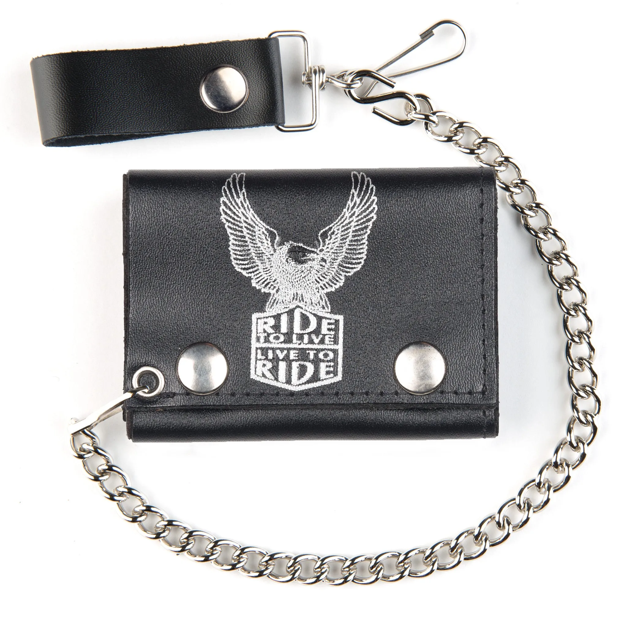 TC304-61  Tri-Fold Wallet w/ Chain- Live to Ride Eagle