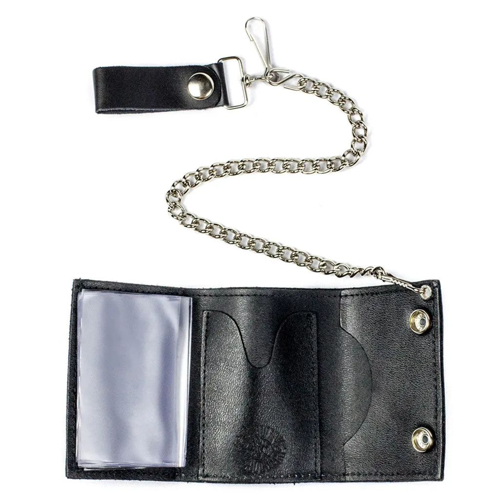 TC304C-188  Tri-Fold Wallet w/ Chain- Checkered Flame
