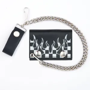 TC304C-188  Tri-Fold Wallet w/ Chain- Checkered Flame