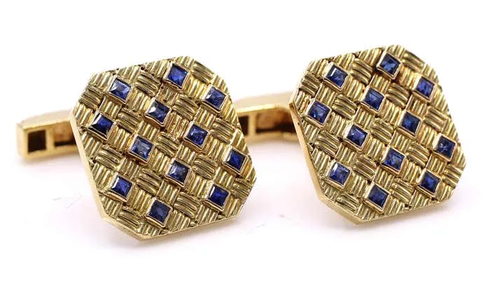 Tiffany & Co. 1970s Sapphire 18 Karat Gold Sapphire Cuff Links