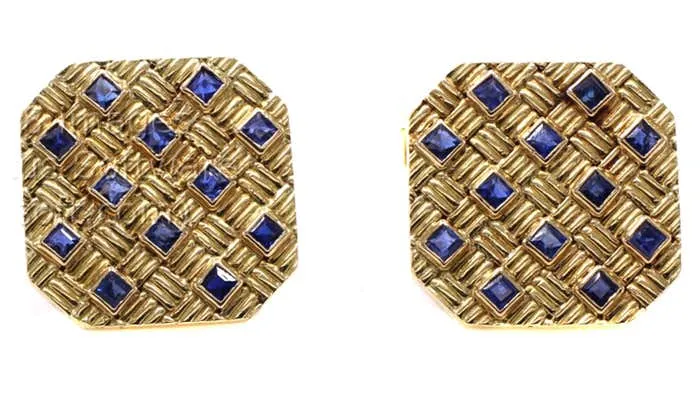 Tiffany & Co. 1970s Sapphire 18 Karat Gold Sapphire Cuff Links