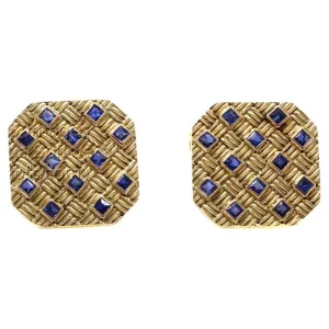 Tiffany & Co. 1970s Sapphire 18 Karat Gold Sapphire Cuff Links