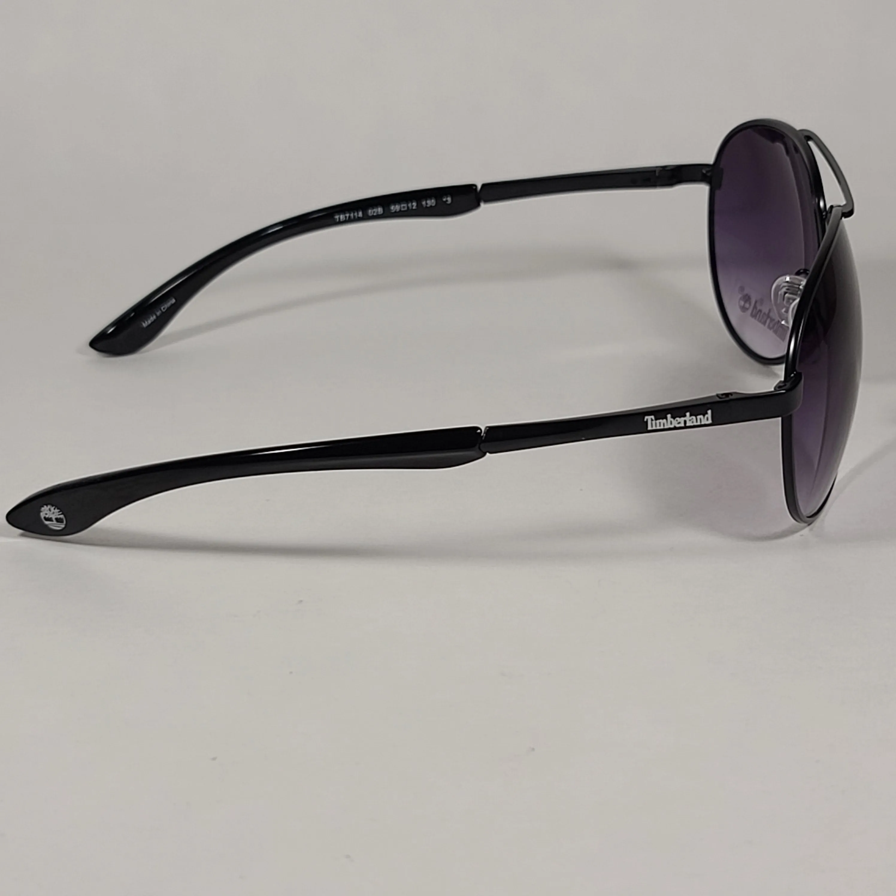 Timberland Aviator Sunglasses Shiny Black Frame Smoke Gradient Lens TB7114 02B