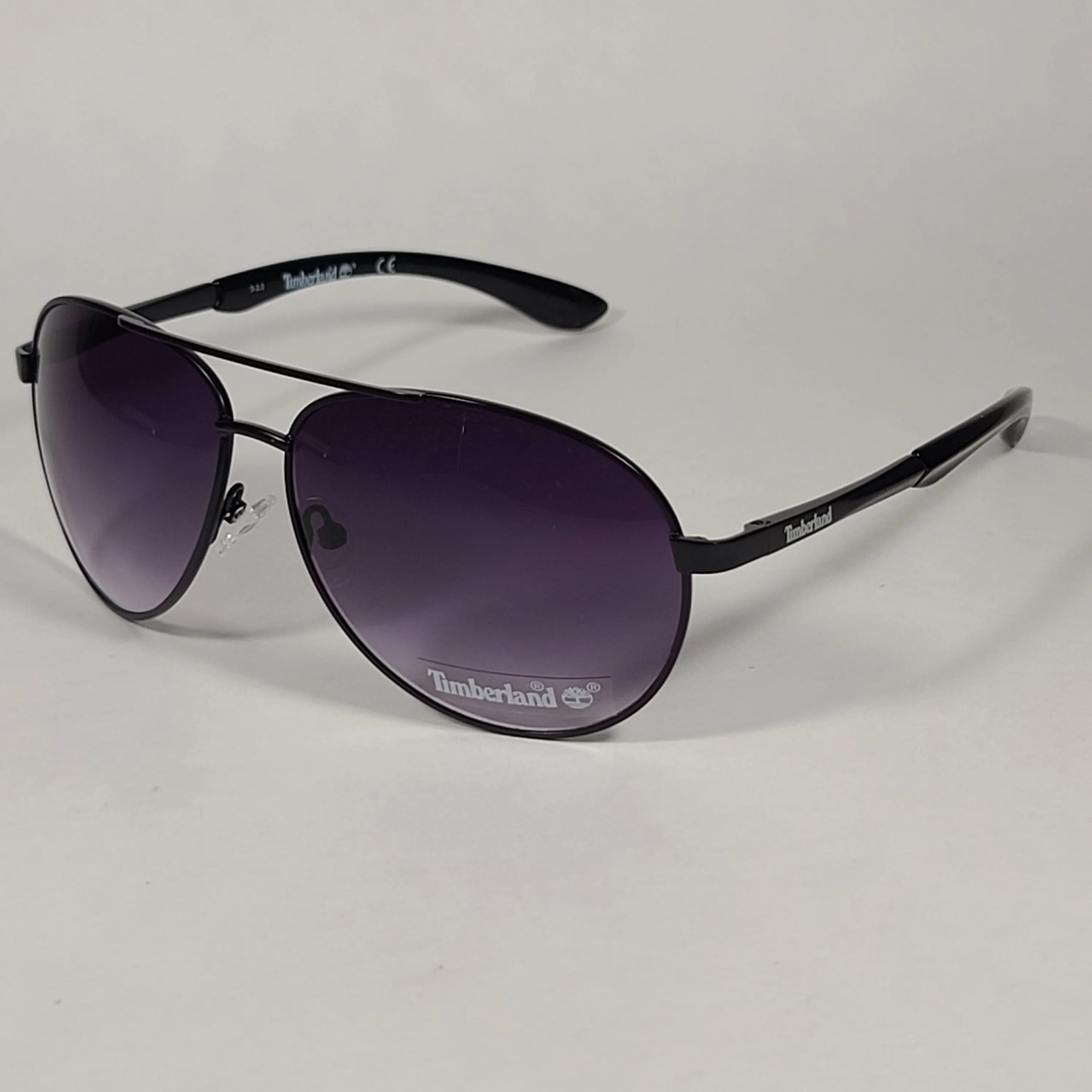 Timberland Aviator Sunglasses Shiny Black Frame Smoke Gradient Lens TB7114 02B