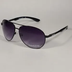 Timberland Aviator Sunglasses Shiny Black Frame Smoke Gradient Lens TB7114 02B