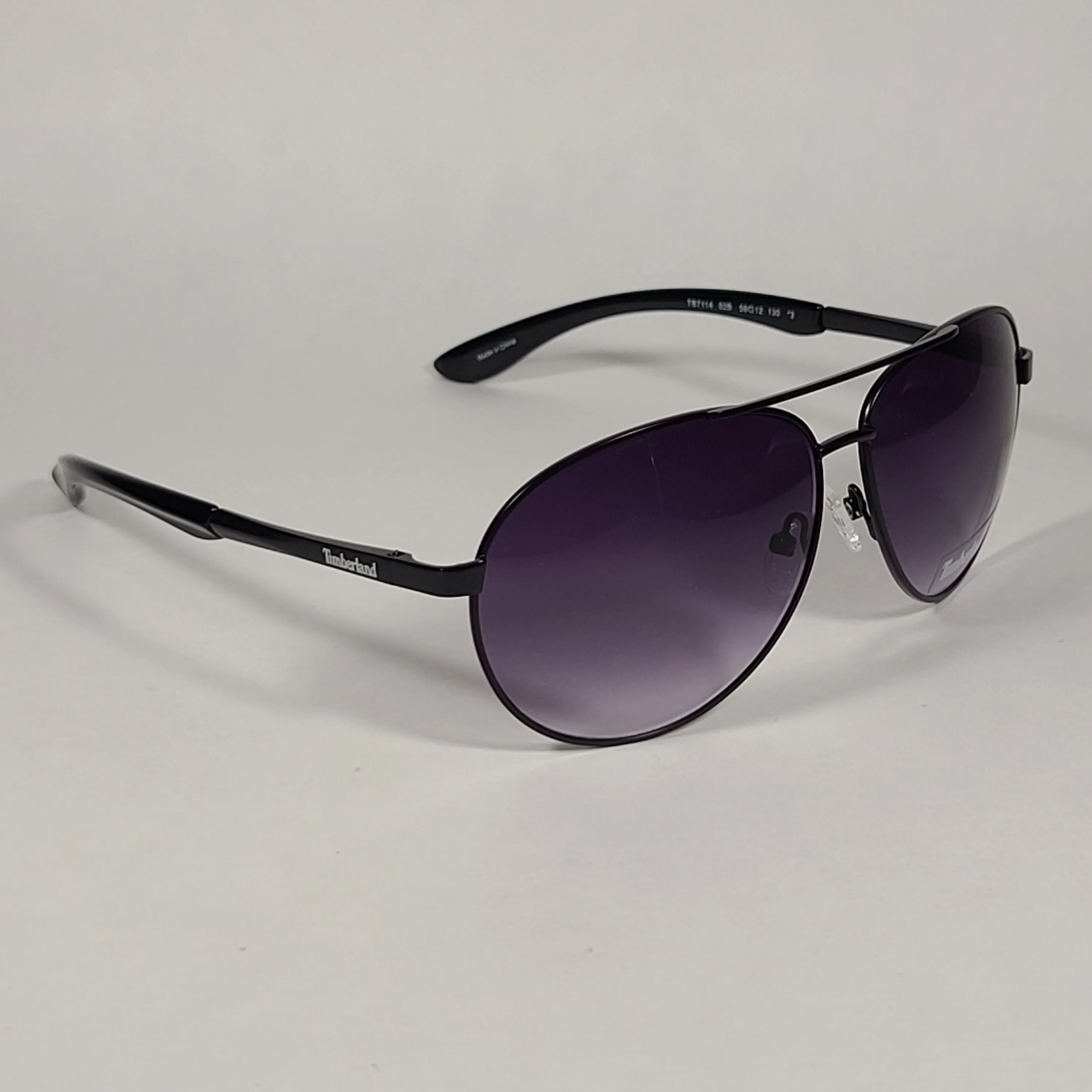 Timberland Aviator Sunglasses Shiny Black Frame Smoke Gradient Lens TB7114 02B