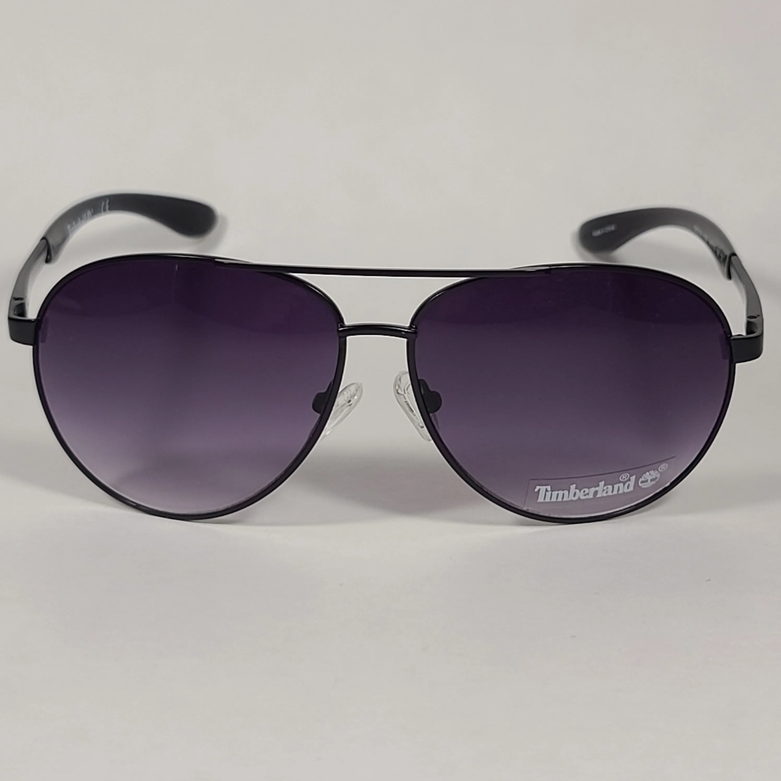 Timberland Aviator Sunglasses Shiny Black Frame Smoke Gradient Lens TB7114 02B