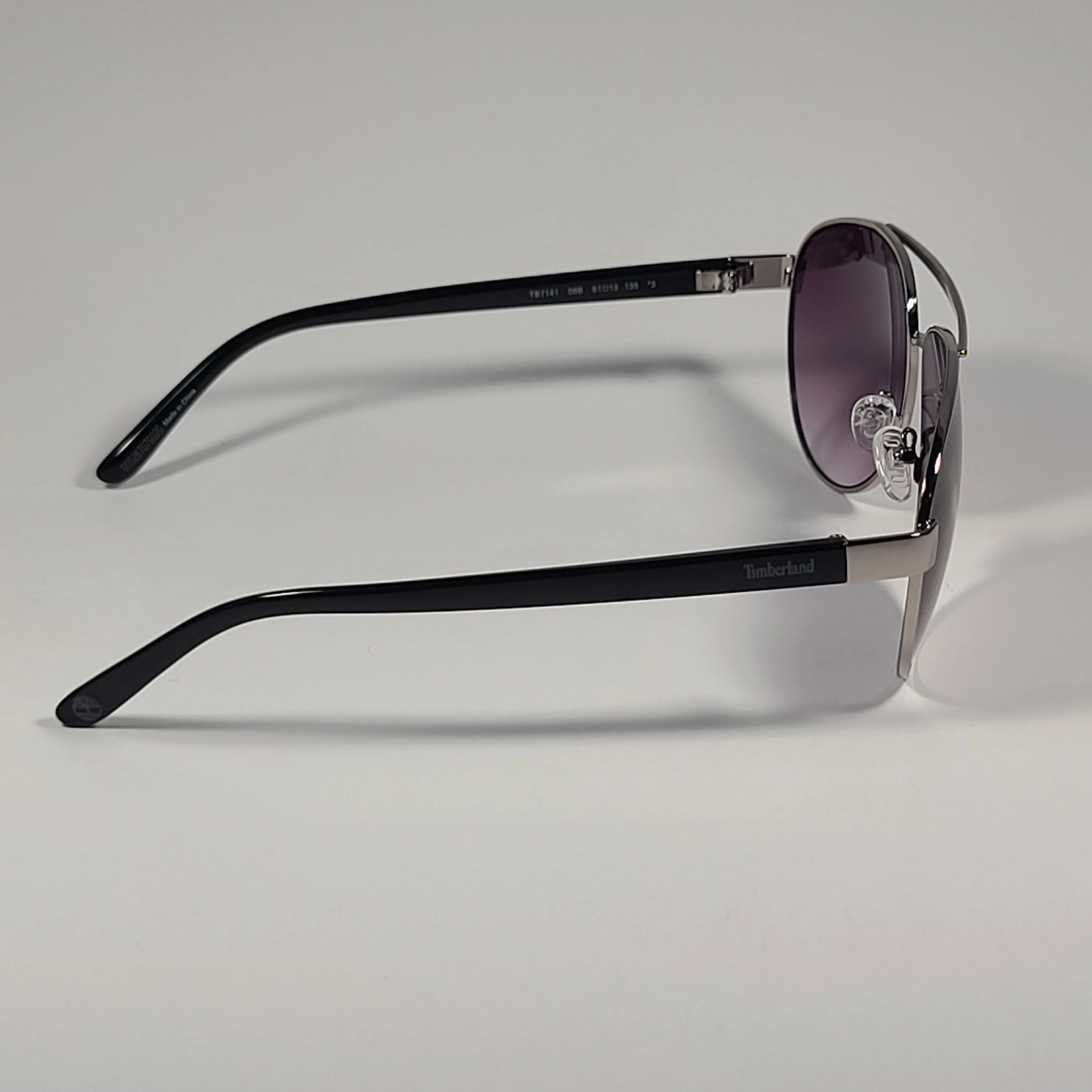 Timberland Aviator Sunglasses Silver Shiny Black Frame Smoke Gradient Lens TB7141 08B