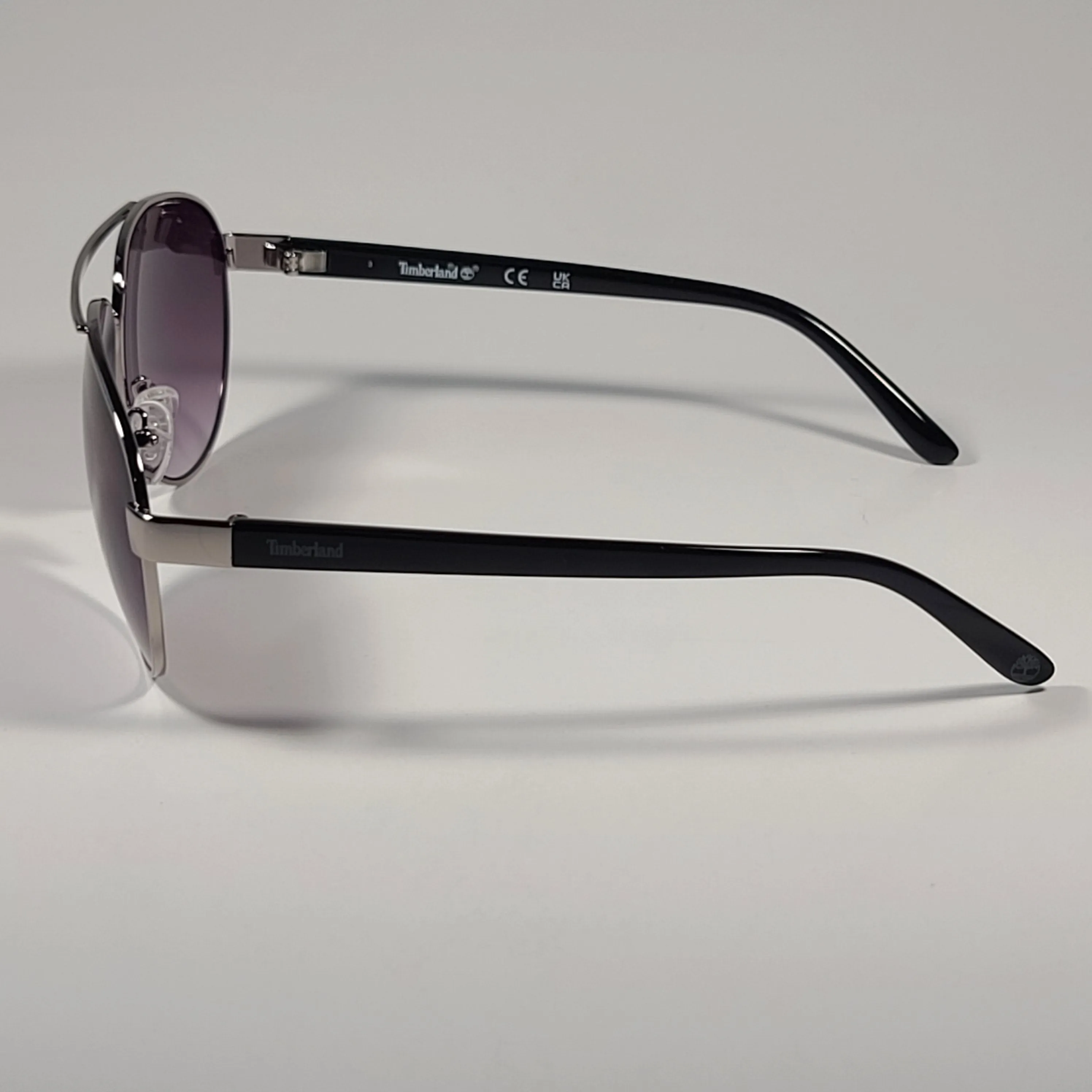Timberland Aviator Sunglasses Silver Shiny Black Frame Smoke Gradient Lens TB7141 08B