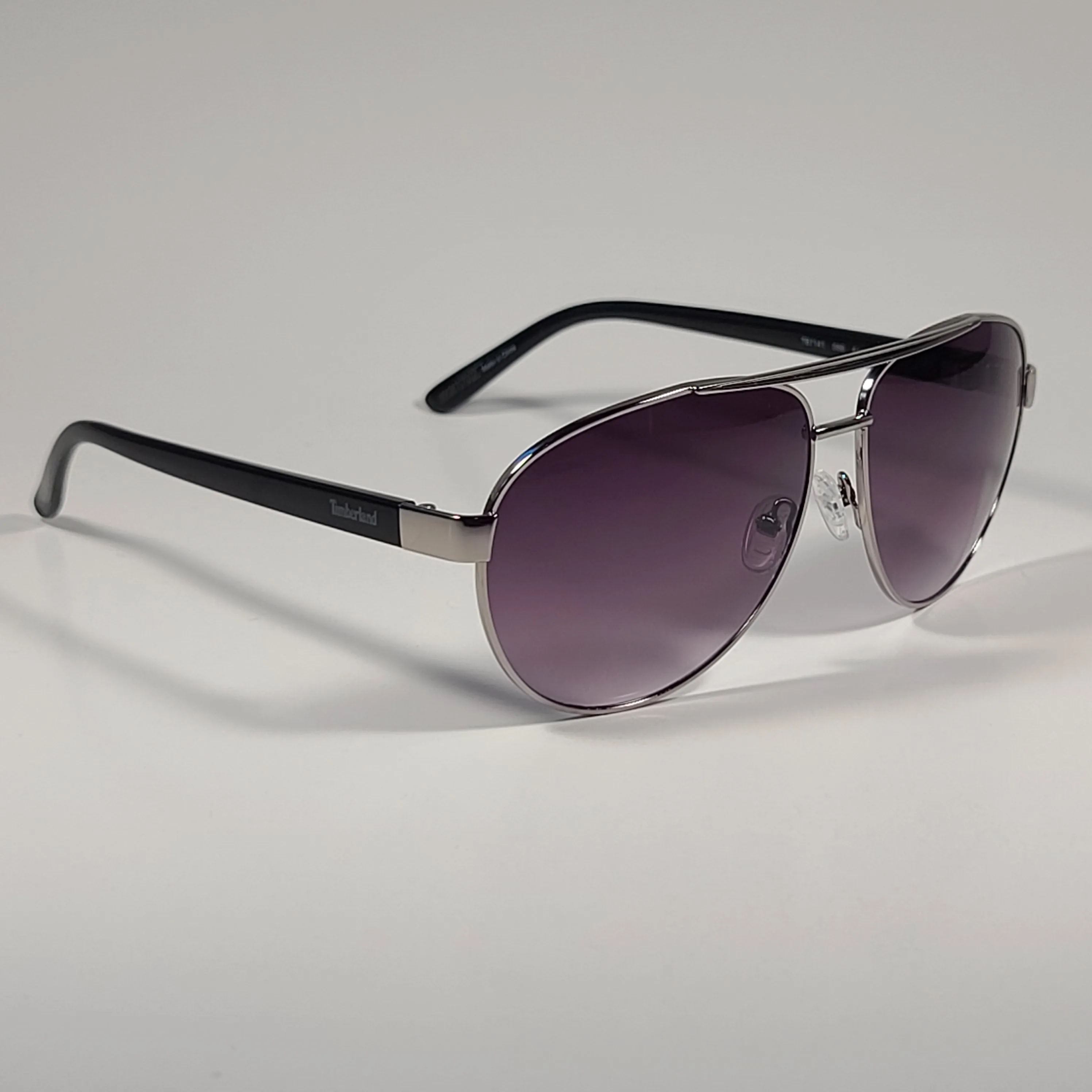 Timberland Aviator Sunglasses Silver Shiny Black Frame Smoke Gradient Lens TB7141 08B