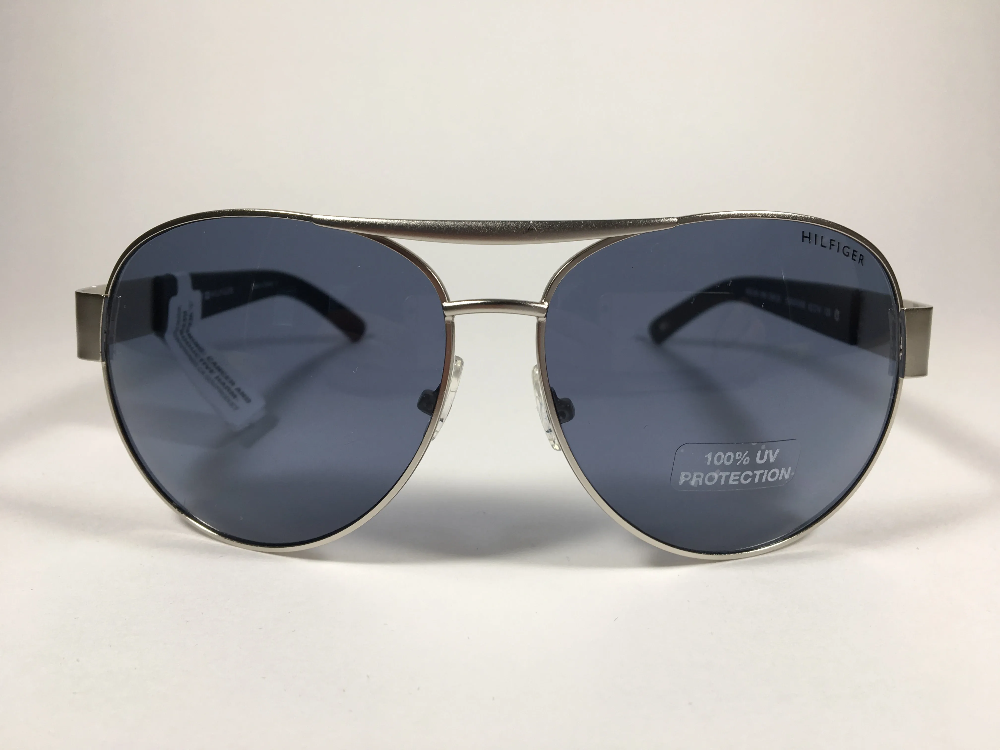 Tommy Hilfiger Nolan Aviator Pilot Sunglasses Black Gray Solid Lenses NOLAN MM OM129