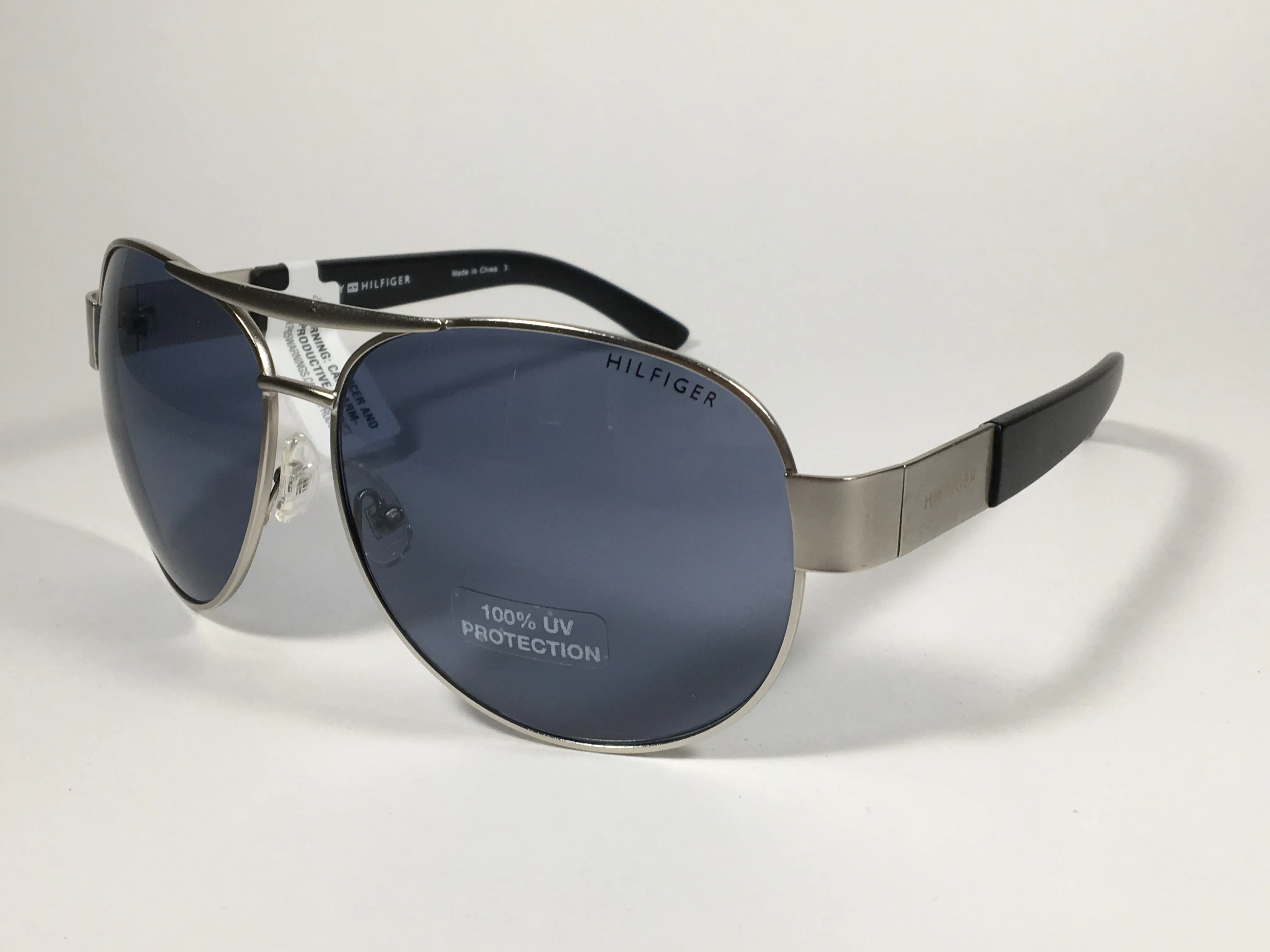 Tommy Hilfiger Nolan Aviator Pilot Sunglasses Black Gray Solid Lenses NOLAN MM OM129