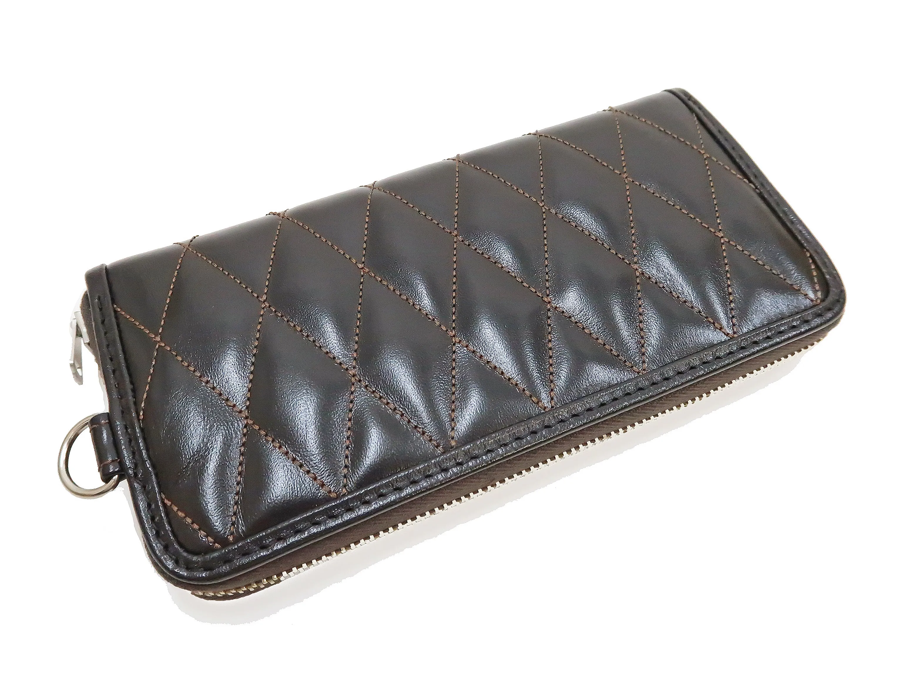 TOYS McCOY Zip-Around Long Leather Wallet Men's Casual Quilted Horsehide Leather Wallet with Three-Sided Zip TMA2506 030 Black