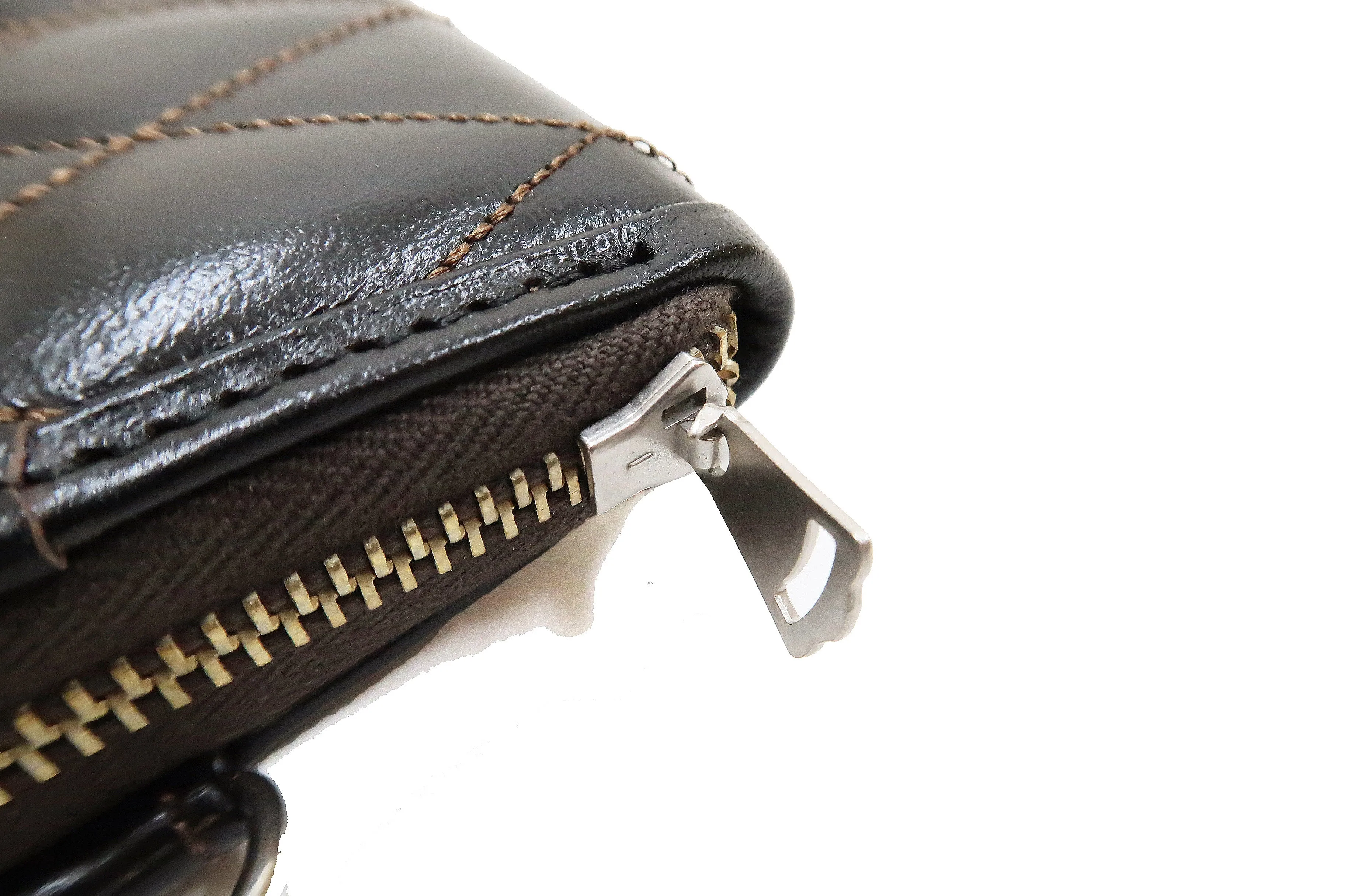 TOYS McCOY Zip-Around Long Leather Wallet Men's Casual Quilted Horsehide Leather Wallet with Three-Sided Zip TMA2506 030 Black