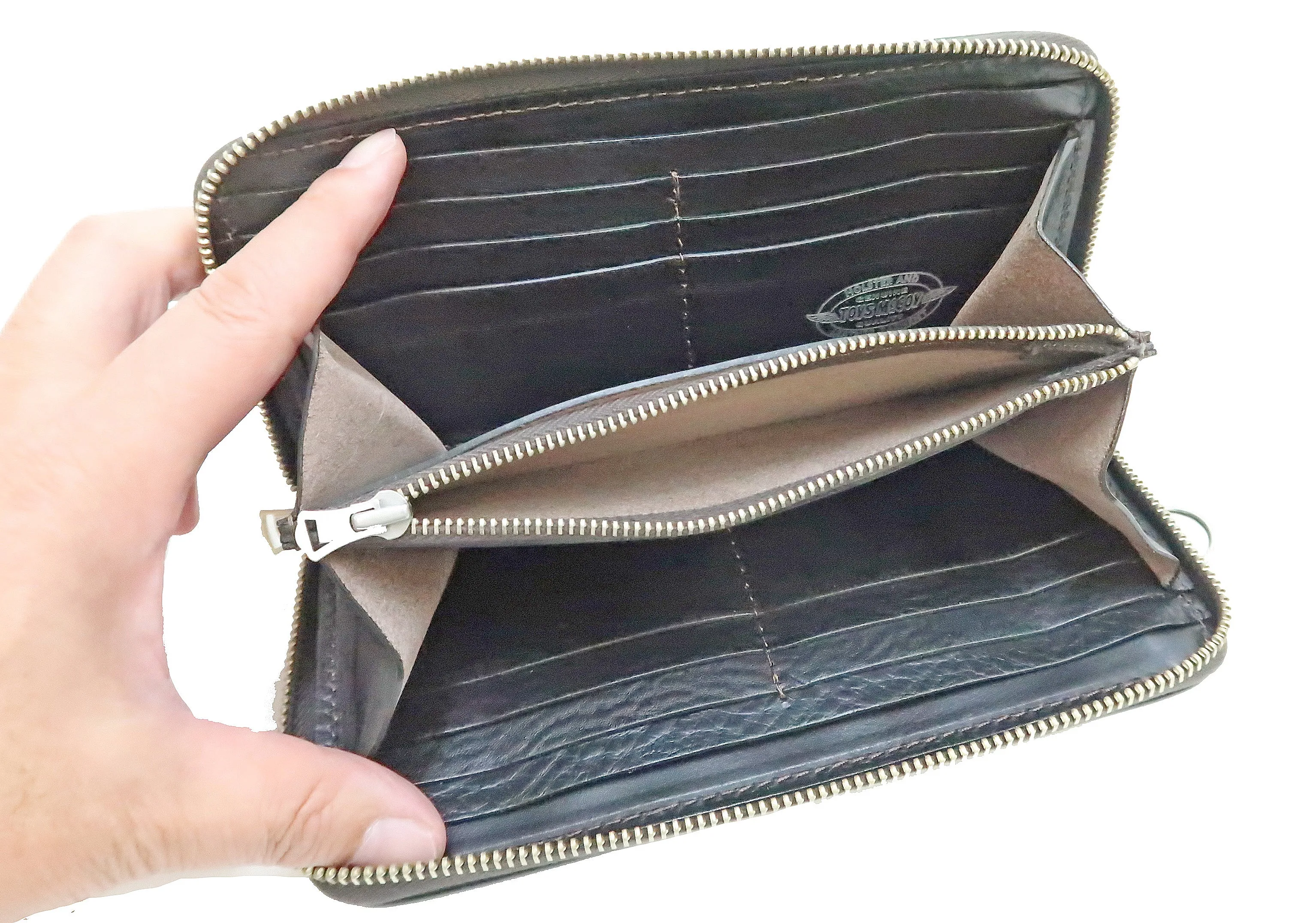 TOYS McCOY Zip-Around Long Leather Wallet Men's Casual Quilted Horsehide Leather Wallet with Three-Sided Zip TMA2506 030 Black