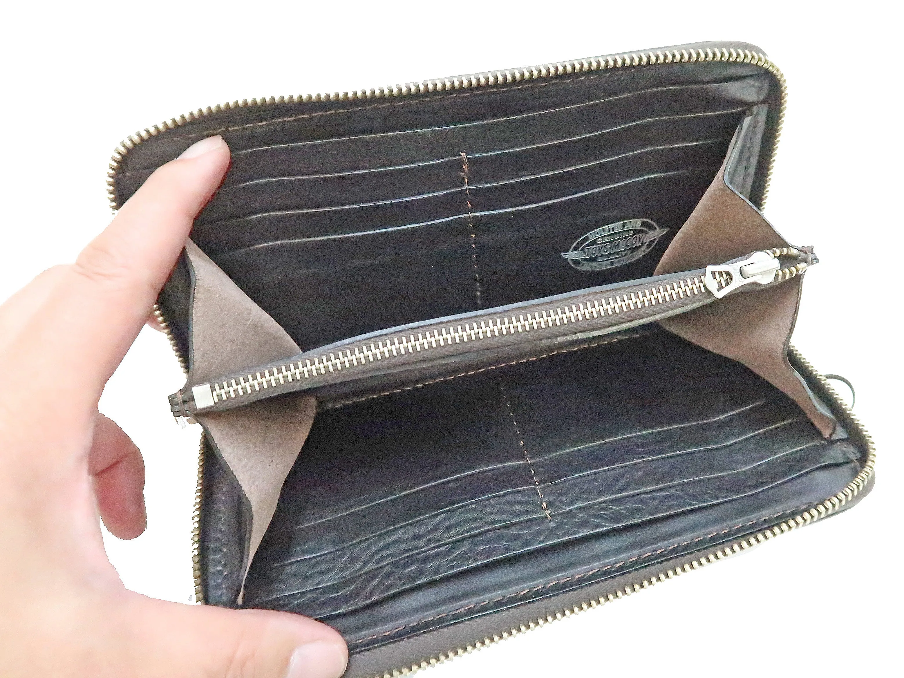 TOYS McCOY Zip-Around Long Leather Wallet Men's Casual Quilted Horsehide Leather Wallet with Three-Sided Zip TMA2506 030 Black