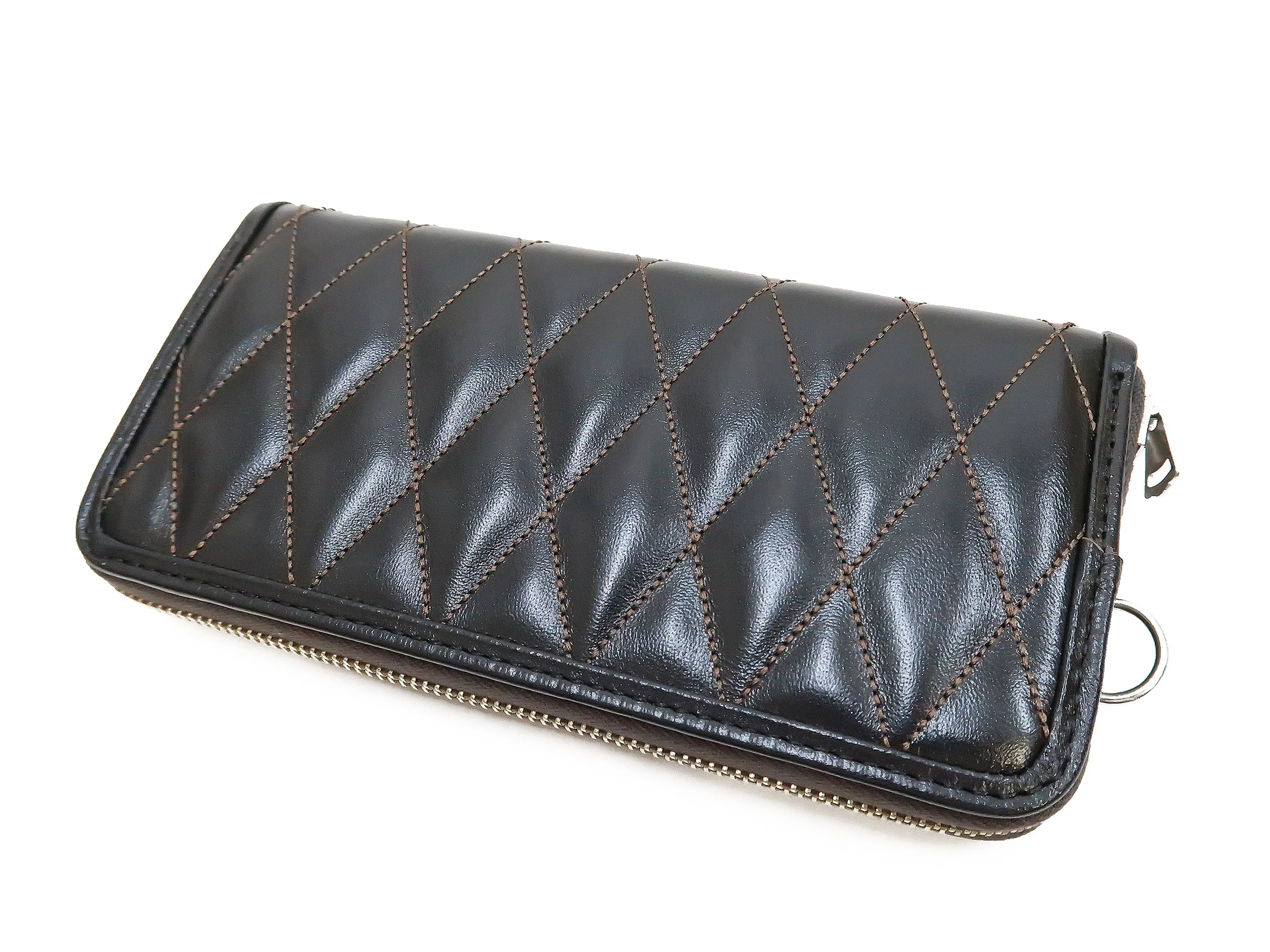 TOYS McCOY Zip-Around Long Leather Wallet Men's Casual Quilted Horsehide Leather Wallet with Three-Sided Zip TMA2506 030 Black