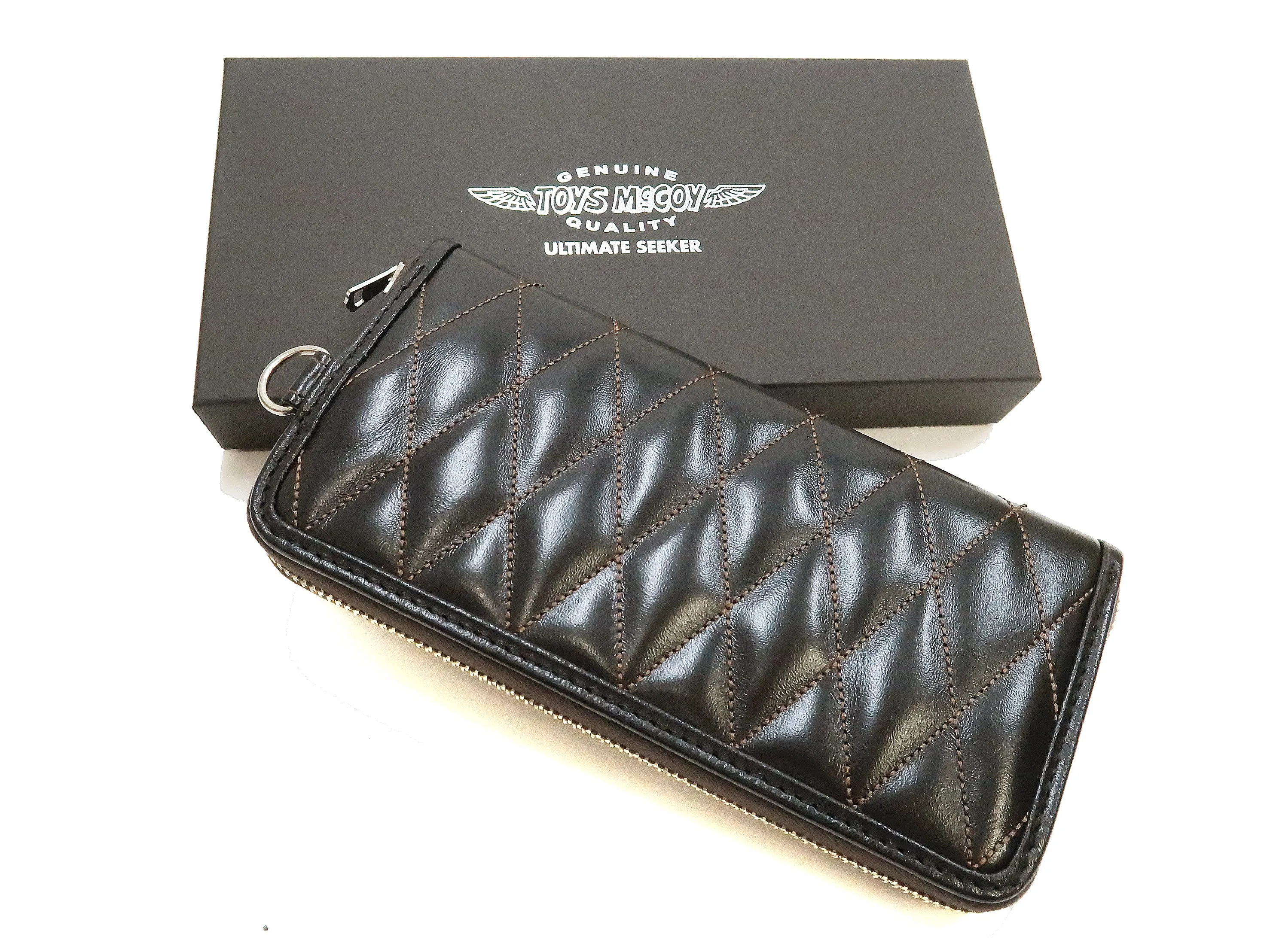 TOYS McCOY Zip-Around Long Leather Wallet Men's Casual Quilted Horsehide Leather Wallet with Three-Sided Zip TMA2506 030 Black