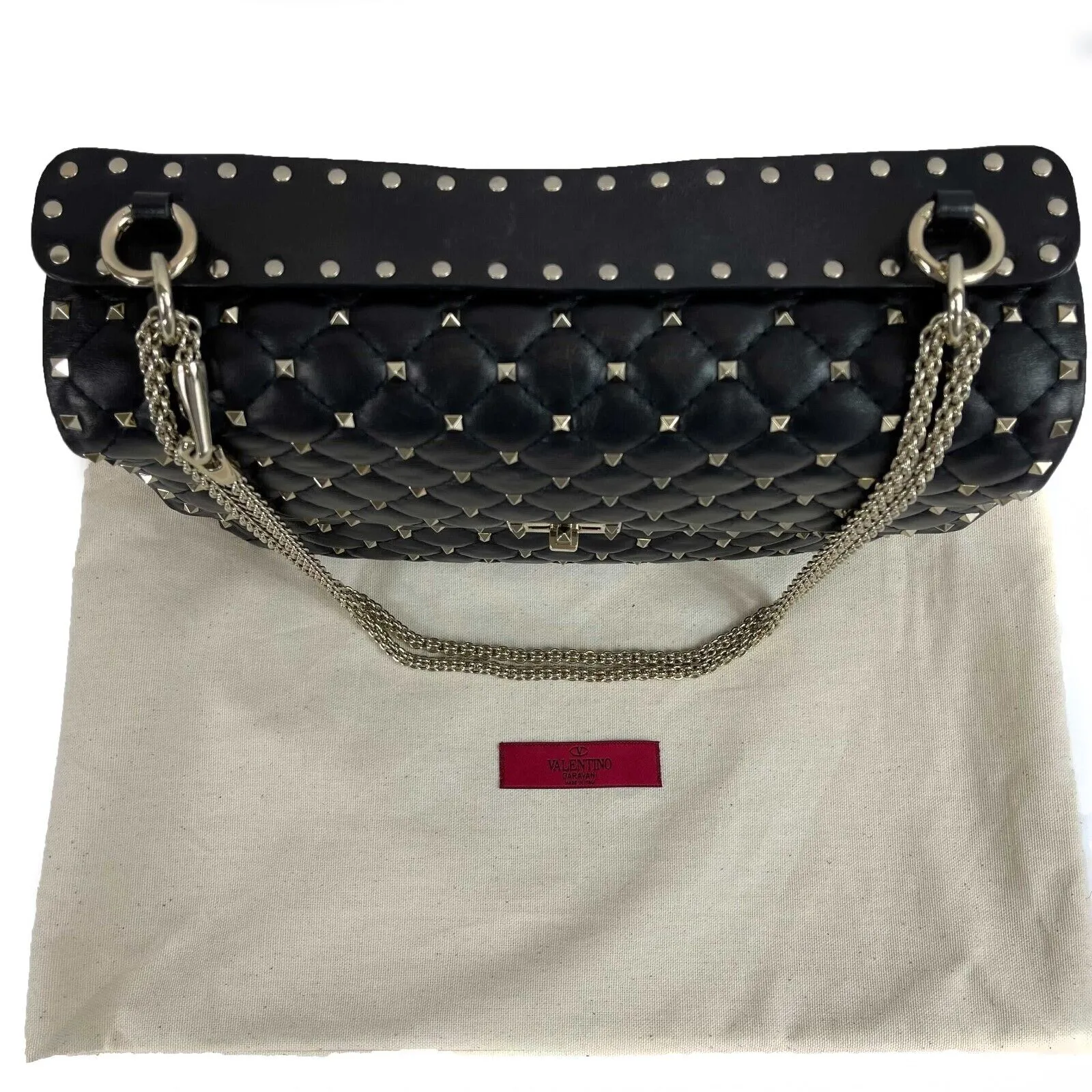 Valentino Garavani - Black Rockstud Spike Bag Large Top Handle Bag w/ Chain