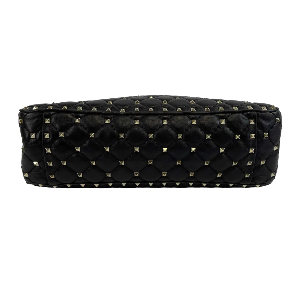 Valentino Garavani - Black Rockstud Spike Bag Large Top Handle Bag w/ Chain