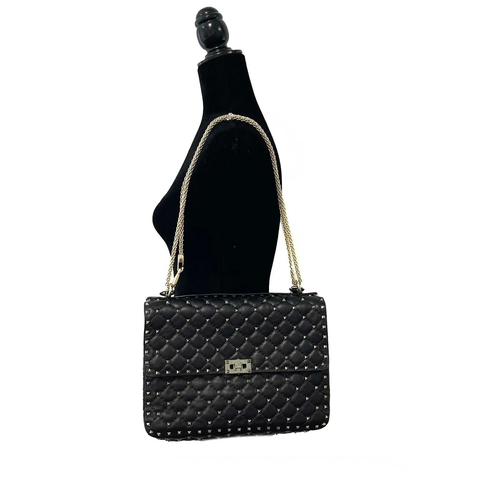 Valentino Garavani - Black Rockstud Spike Bag Large Top Handle Bag w/ Chain